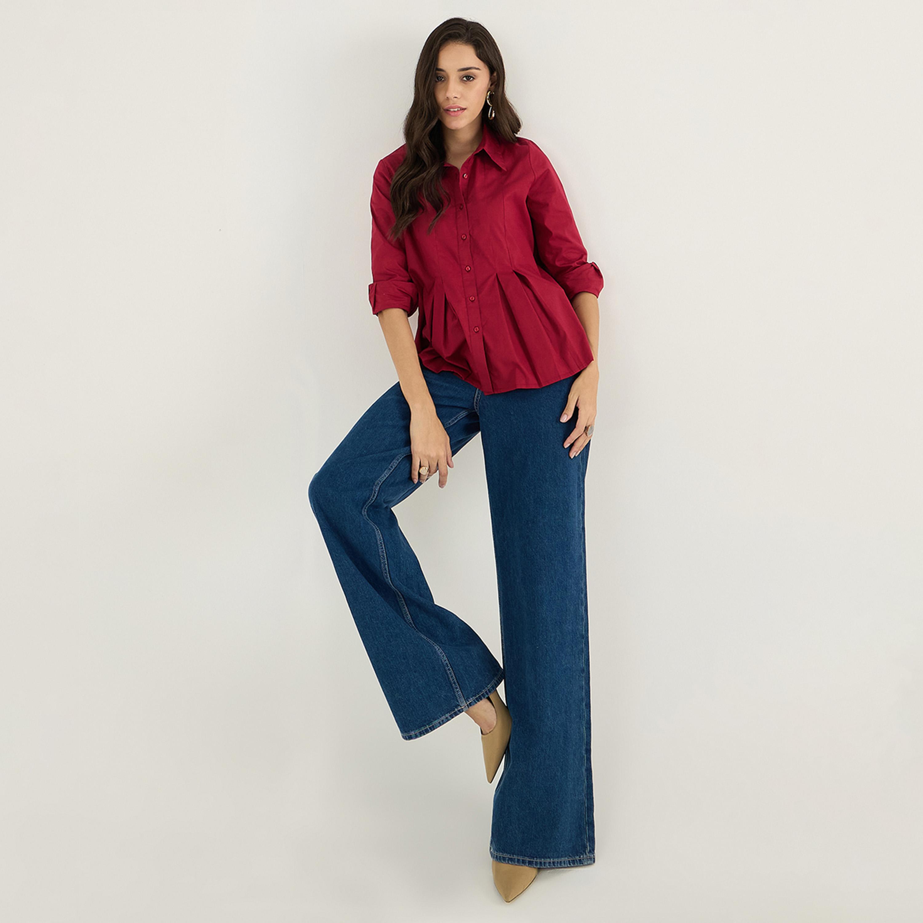 فيميلا × ستايلي - قميص من قماش البوبلين بكسرات-women-clothing-shirtsandblouses-shirts-image-2