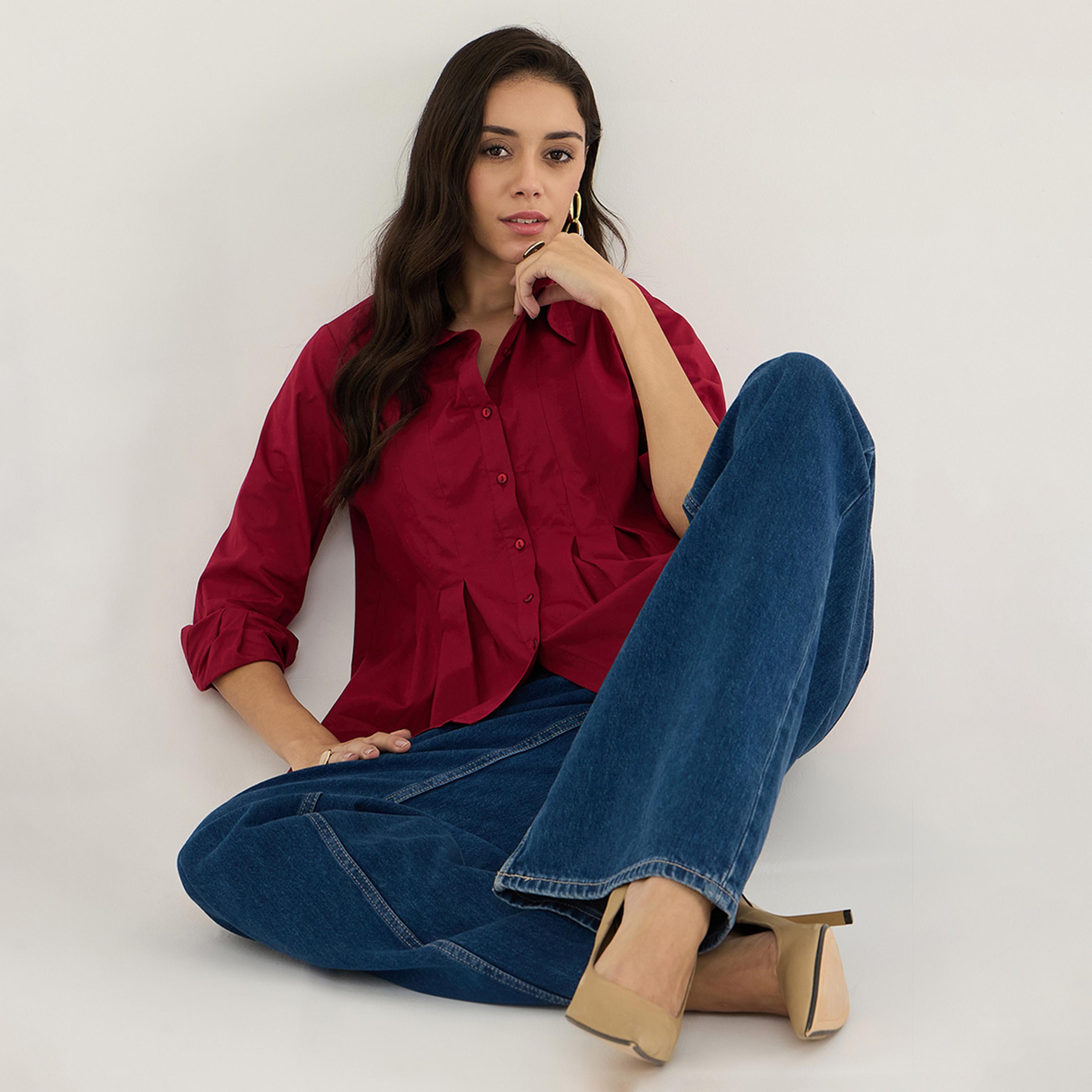 فيميلا × ستايلي - قميص من قماش البوبلين بكسرات-women-clothing-shirtsandblouses-shirts-image-9