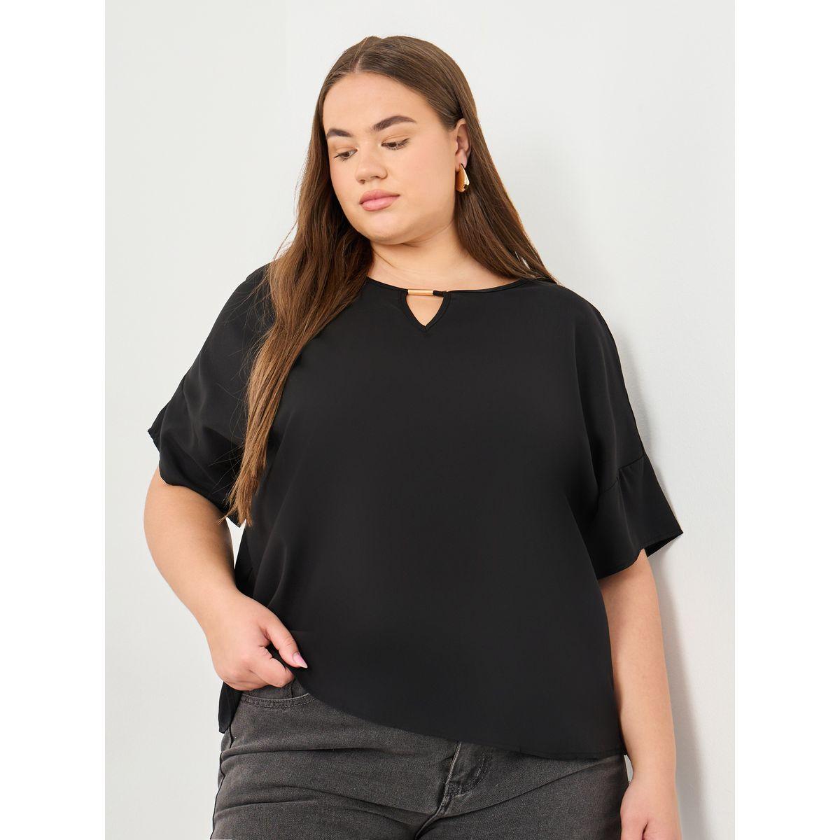 بلوزة بمقاس كبير مع ياقة بشق-women-clothing-shirtsandblouses-blouses-image-4