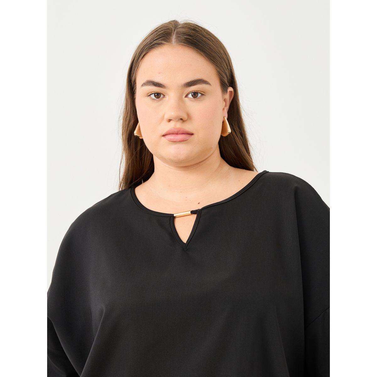 بلوزة بمقاس كبير مع ياقة بشق-women-clothing-shirtsandblouses-blouses-image-2