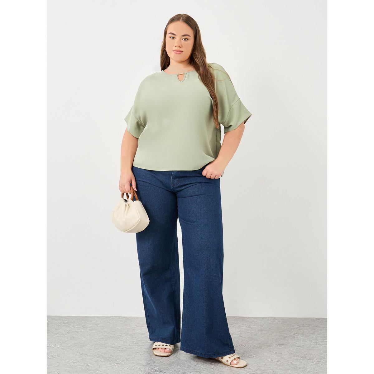 بلوزة بمقاس كبير مع ياقة بشق-women-clothing-shirtsandblouses-blouses-image-2