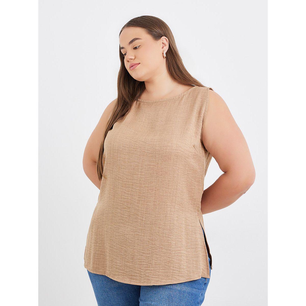 بلوزة طويلة بمقاس كبير مع تفاصيل شق-women-clothing-shirtsandblouses-blouses-image-1