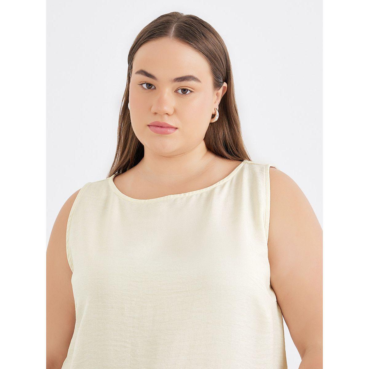 Styli Plus Cream Longline Blouse with Slit Hem-women-clothing-shirtsandblouses-blouses-image-3