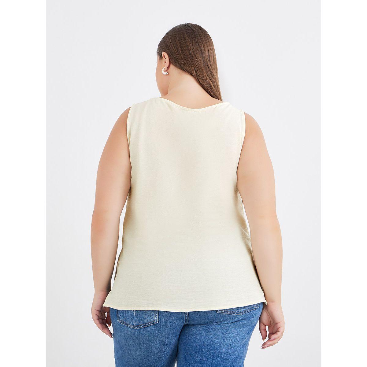 Styli Plus Cream Longline Blouse with Slit Hem-women-clothing-shirtsandblouses-blouses-image-4