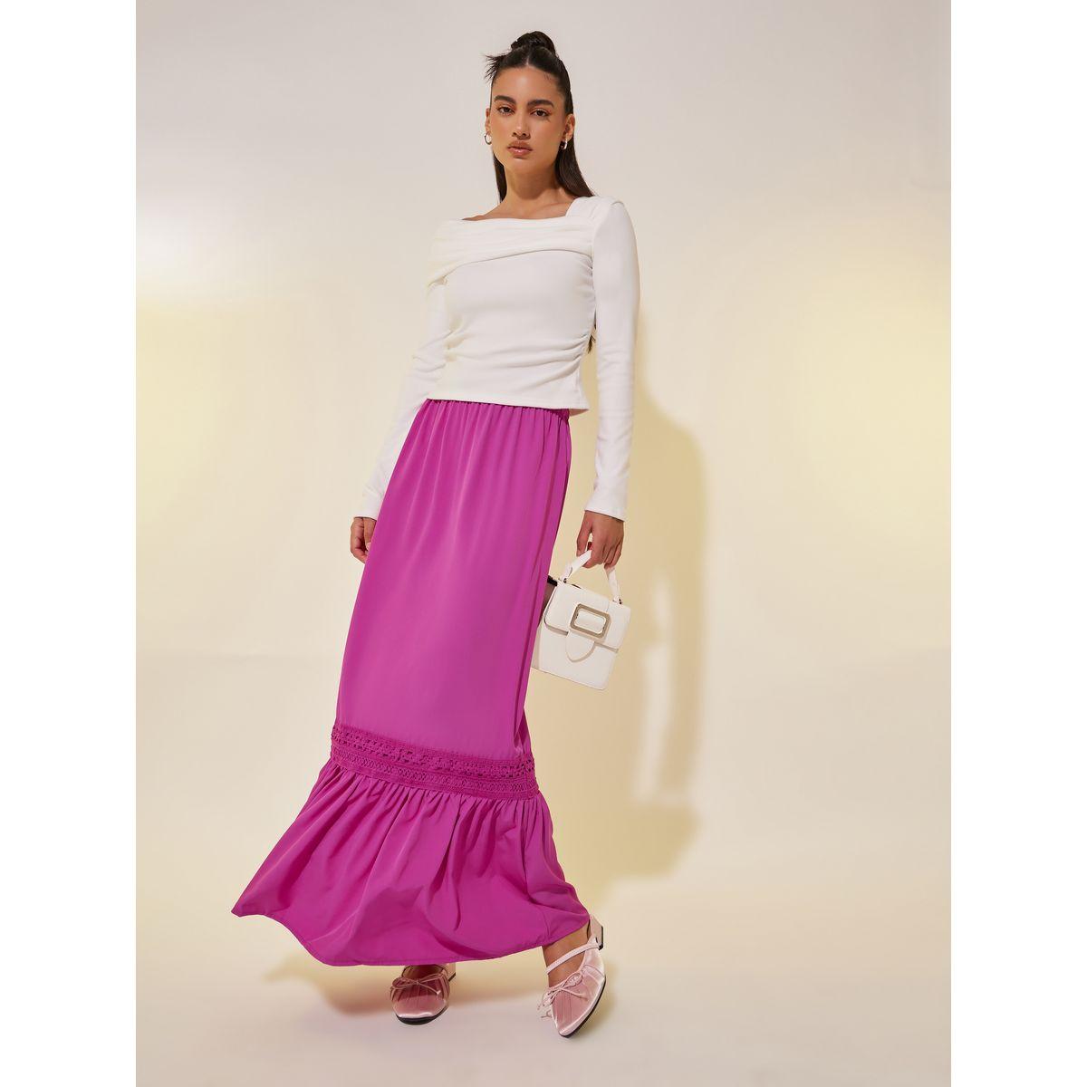 Styli Lace Trim A-Line Maxi Skirt with Drawstring Waist-women-clothing-bottoms-skirts-image-1