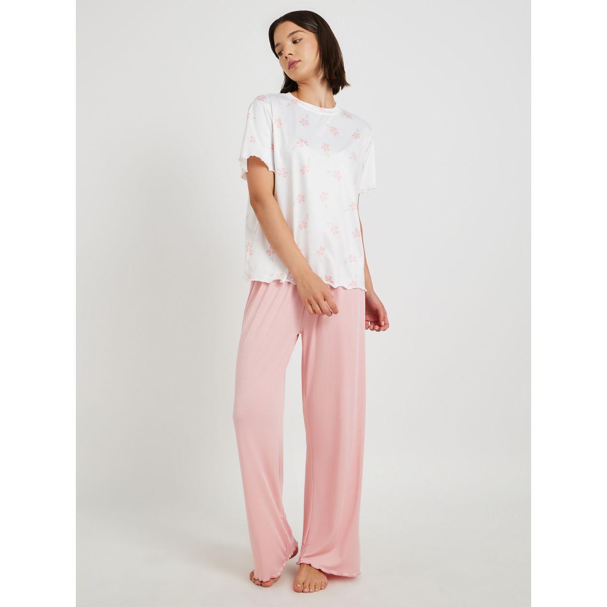 Styli Floral Printed T-Shirt and Solid Pyjama Set-women-clothing-nightwear-pyjamas-longsets-image-1