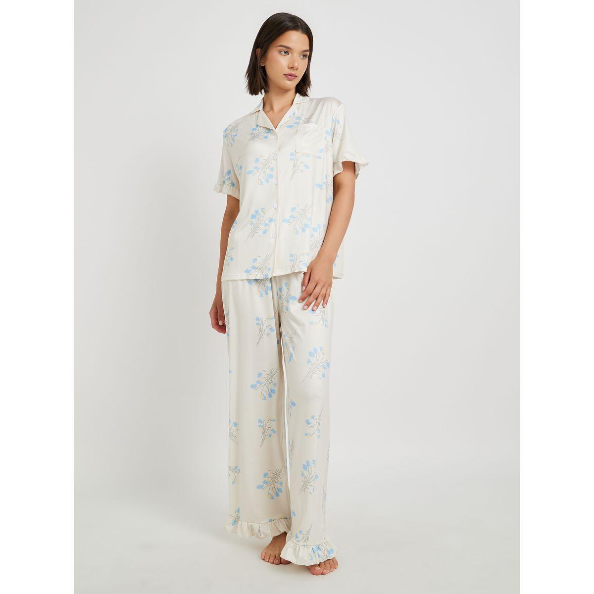 Styli All Over Floral Printed Short Sleeve Shirt and Pyjama Set-women-clothing-nightwear-pyjamas-longsets-image-1