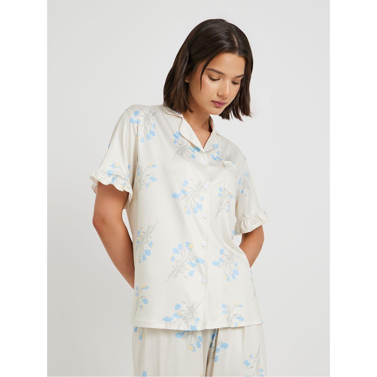 Styli All Over Floral Printed Short Sleeve Shirt and Pyjama Set-women-clothing-nightwear-pyjamas-longsets-image-2