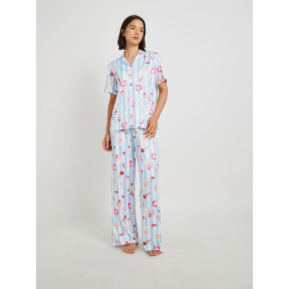 Styli All Over Printed Short Sleeve Shirt and Pyjama Set-women-clothing-nightwear-pyjamas-longsets-image-1