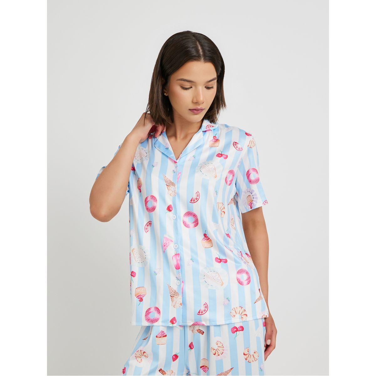 Styli All Over Printed Short Sleeve Shirt and Pyjama Set-women-clothing-nightwear-pyjamas-longsets-image-3