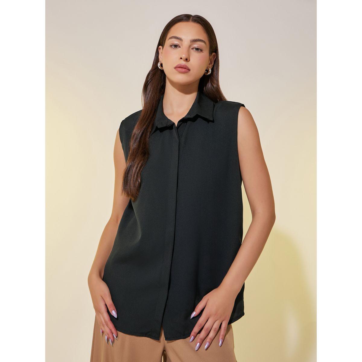 بلوزة سادة بلا أكمام مع ياقة نوتش ليبل-women-clothing-tshirts-image-1