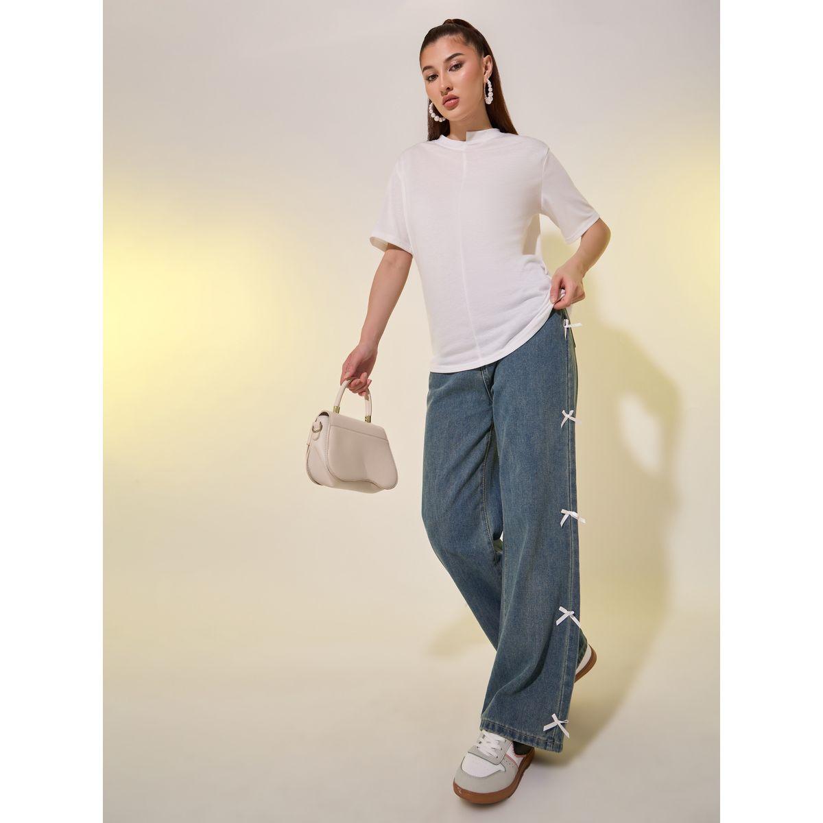 Styli Solid Asymmetrical Neck T-Shirt-women-clothing-tshirts-image-1