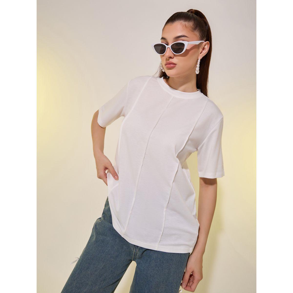Styli Seam Detail Round Neck Regular Fit T-Shirt-women-clothing-tshirts-image-1