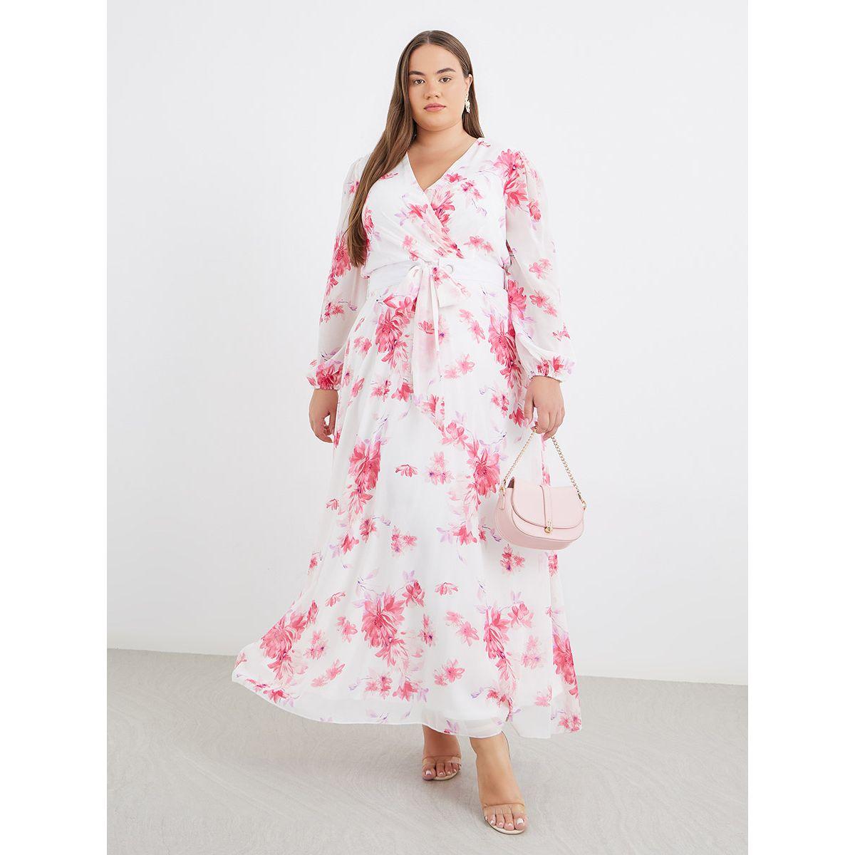 فستان طويل بمقاس كبير وطبعة زهور-women-clothing-dresses-image-2