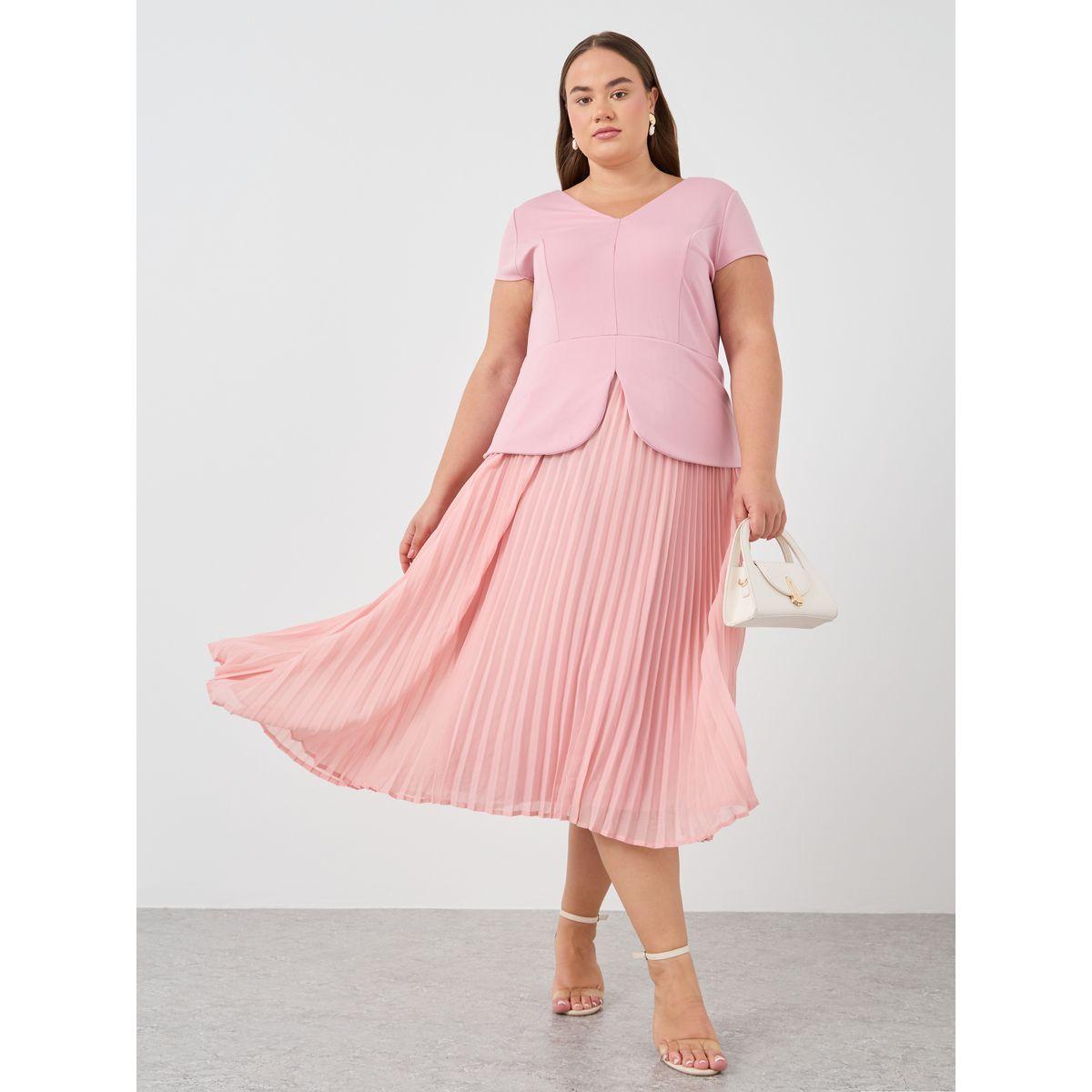 فستان ميدي بمقاس كبير وأكمام قصيرة-women-clothing-dresses-image-1