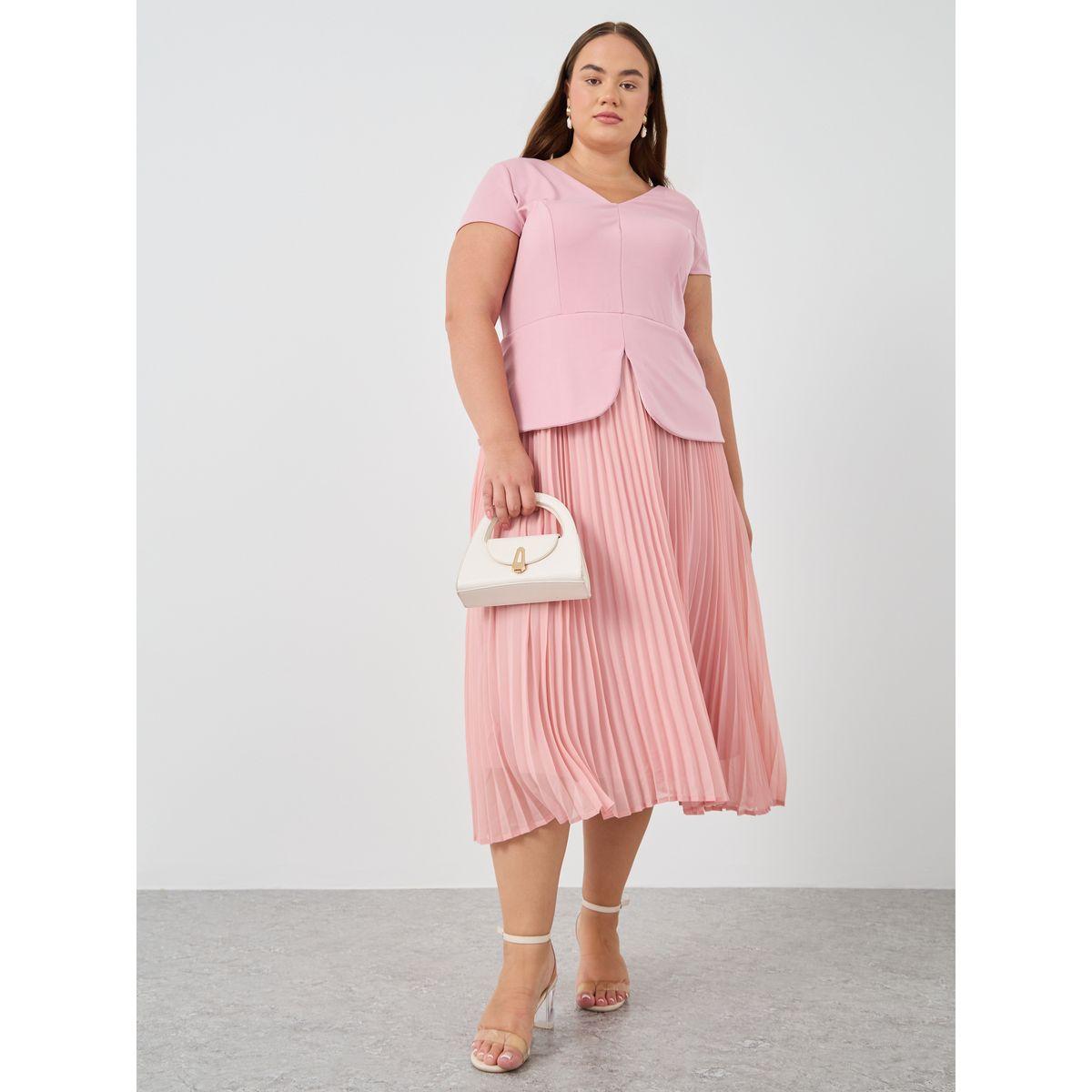 فستان ميدي بمقاس كبير وأكمام قصيرة-women-clothing-dresses-image-2