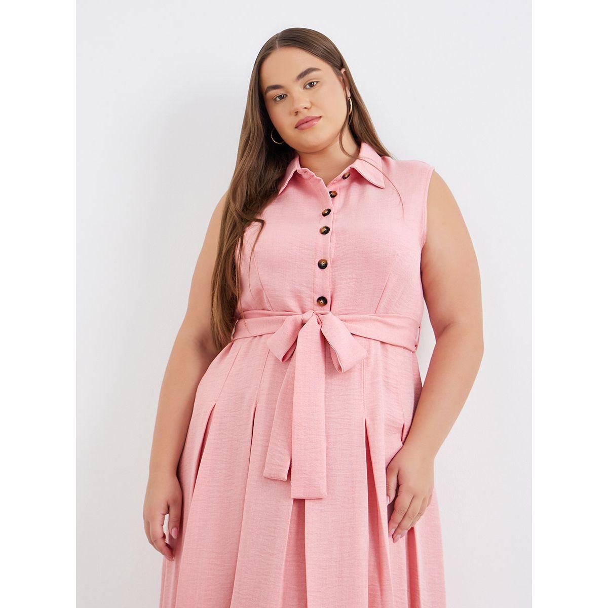 فستان ميدي بمقاس كبير وربطة خصر-women-clothing-dresses-image-3