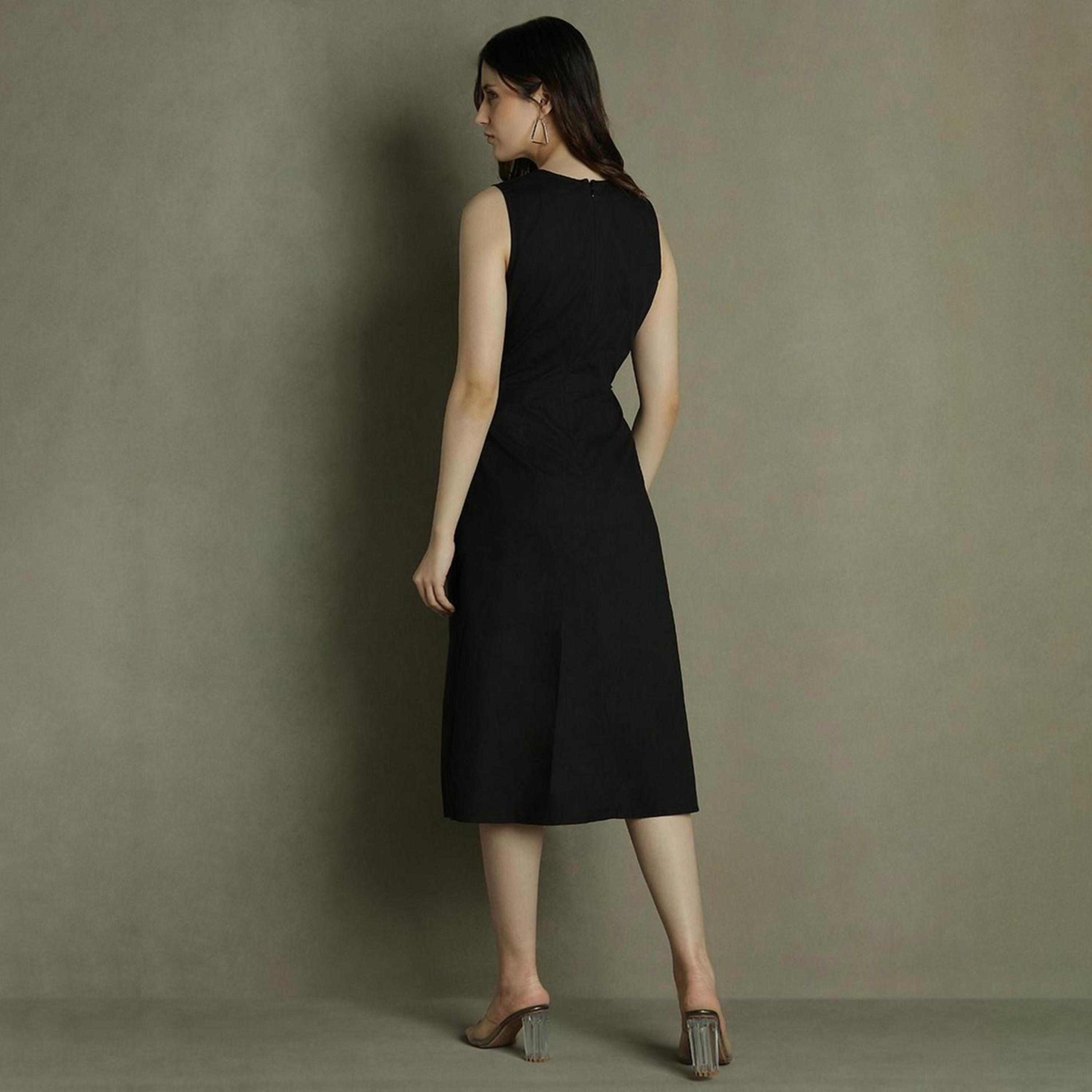 Dennis Lingo X Styli DL Women Solid V-Neck Midi Dress-women-clothing-dresses-image-3