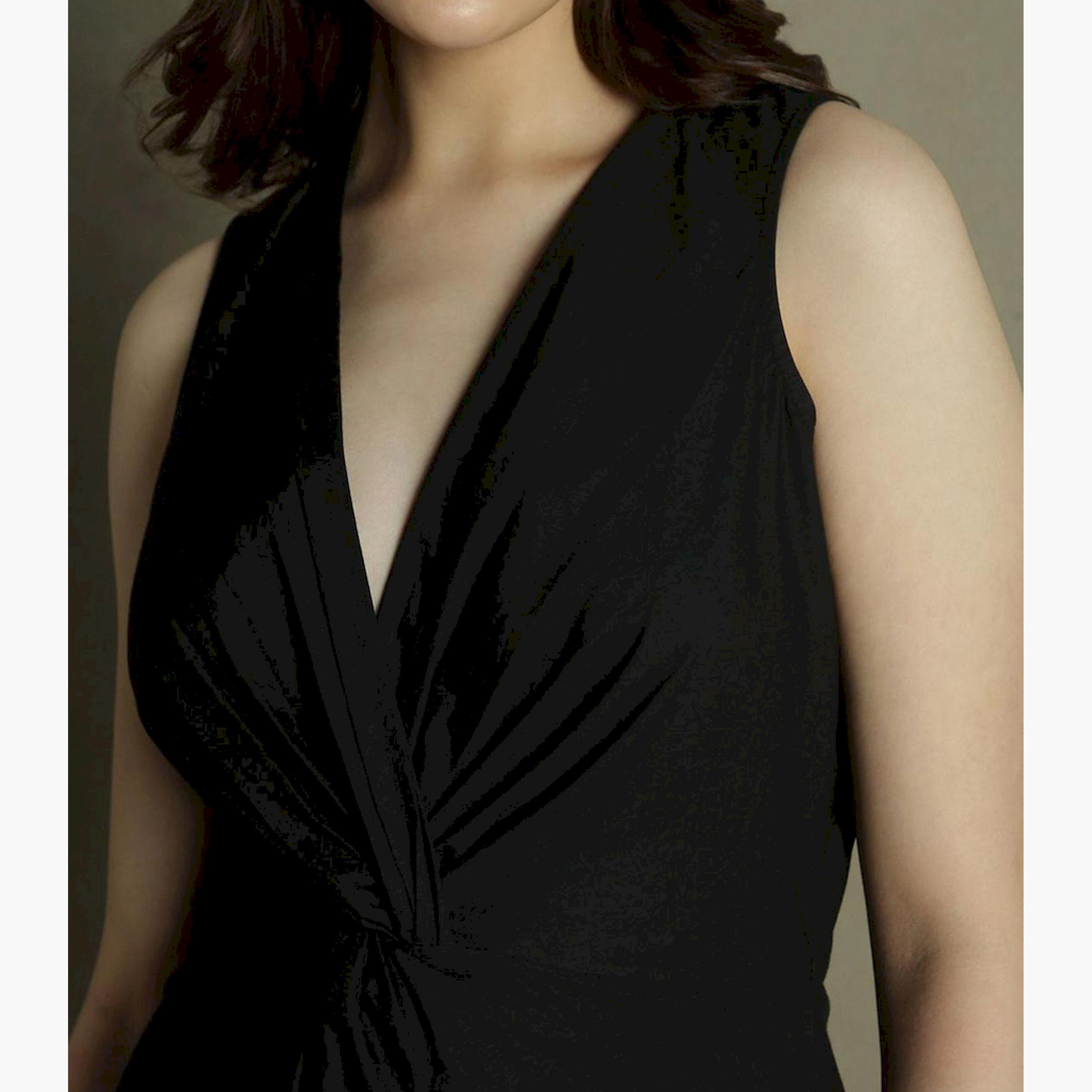 دينيس لينغو× ستايلي-  فستان نسائي متوسط ​​الطول برقبة على شكل حرف V-women-clothing-dresses-image-4