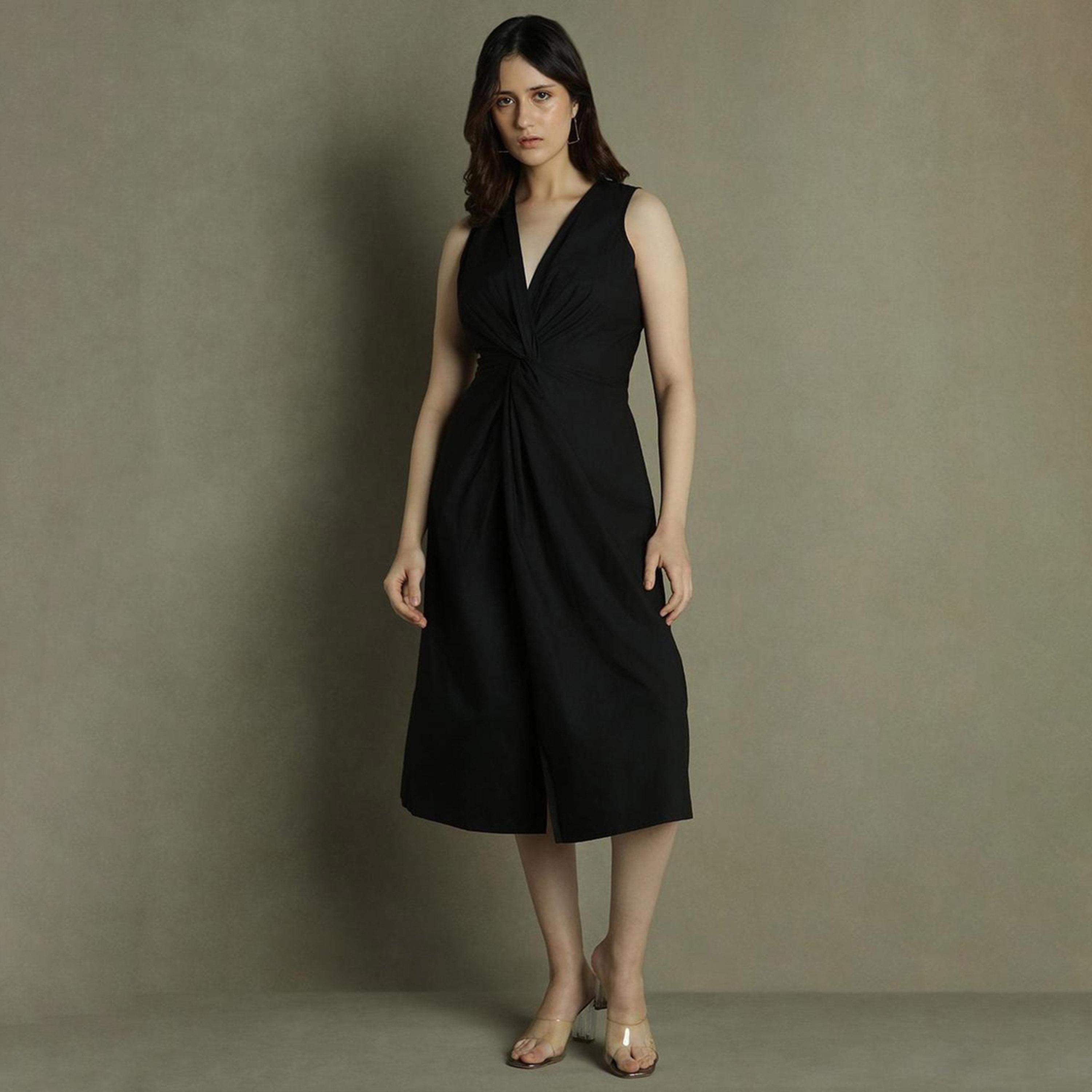 دينيس لينغو× ستايلي-  فستان نسائي متوسط ​​الطول برقبة على شكل حرف V-women-clothing-dresses-image-6