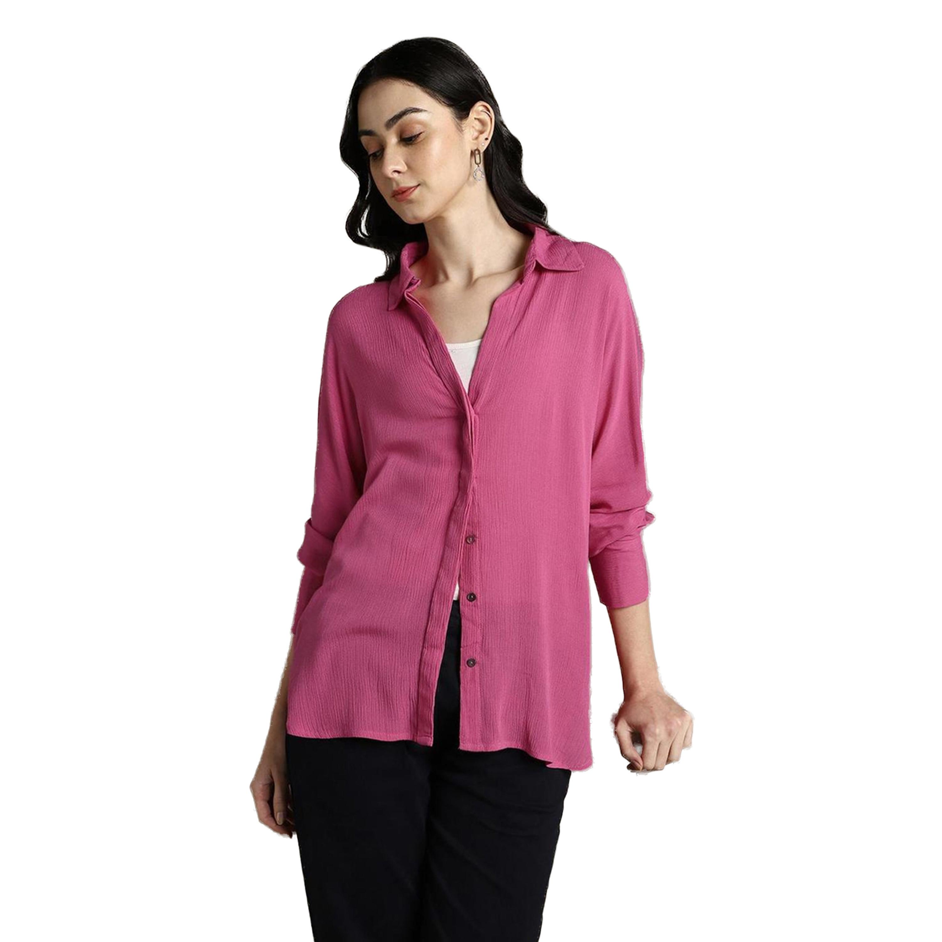 دينيس لينغو × ستايلي-  قميص كاجوال ياقة منتشرة وكبير الحجم-women-clothing-shirtsandblouses-shirts-image-1