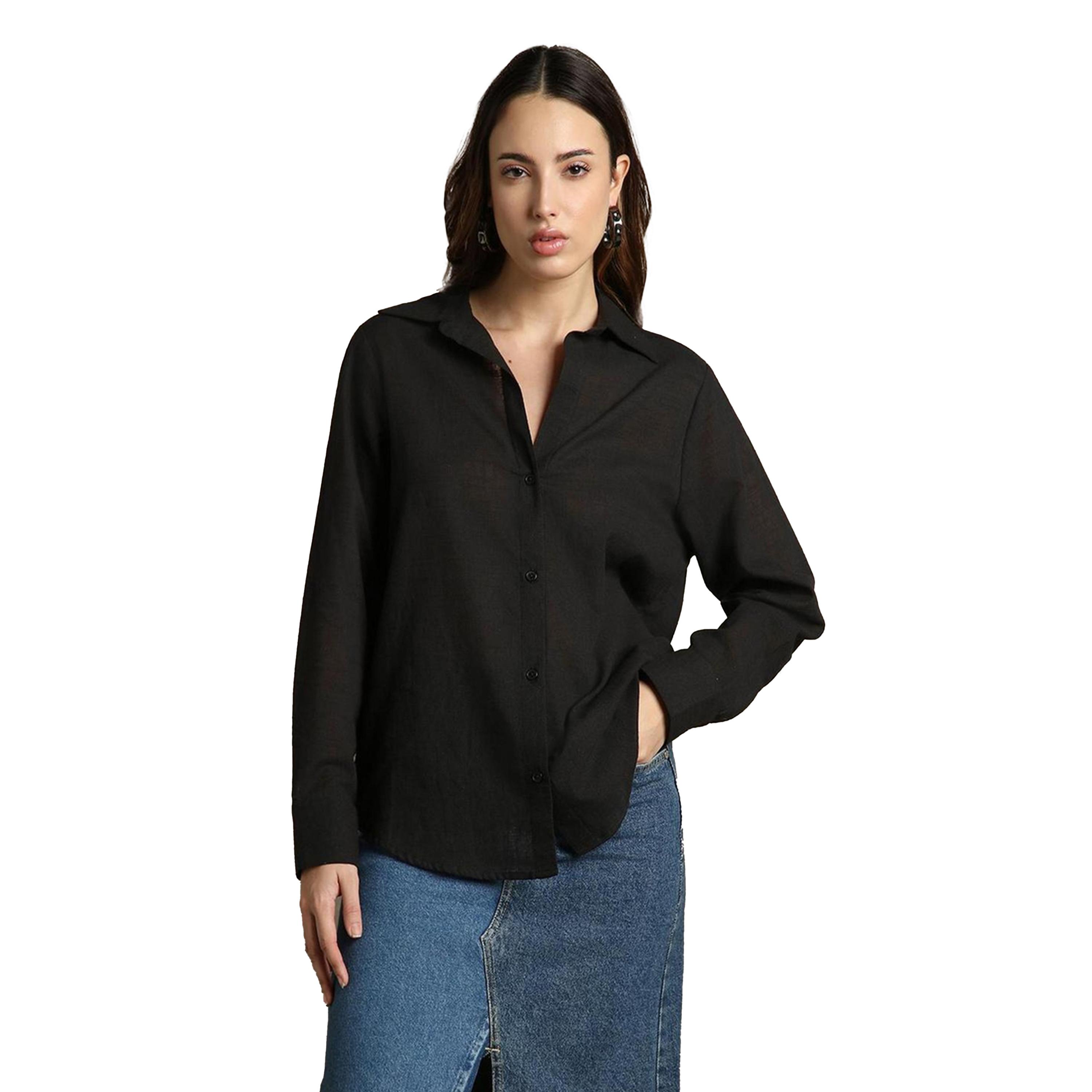 دينيس لينغو × ستايلي-  قميص منسوج ياقة منتشرة وكبير الحجم-women-clothing-shirtsandblouses-shirts-image-6