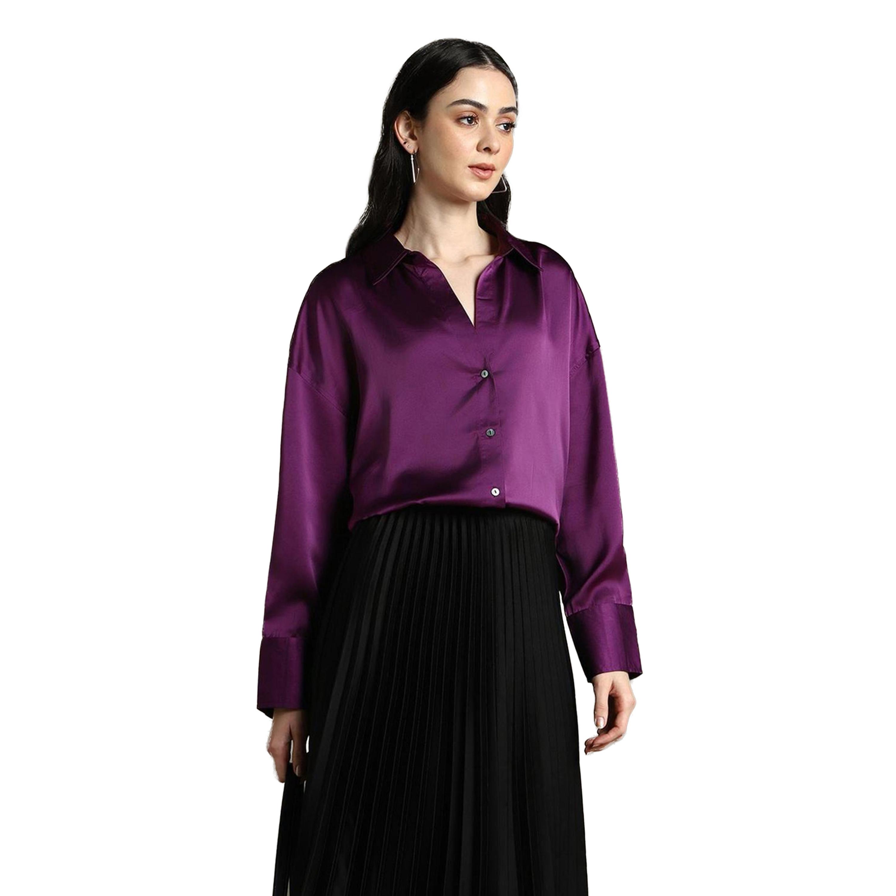 دينيس لينغو × ستايلي-  قميص كاجوال من الساتان الأرجواني-women-clothing-shirtsandblouses-shirts-image-1