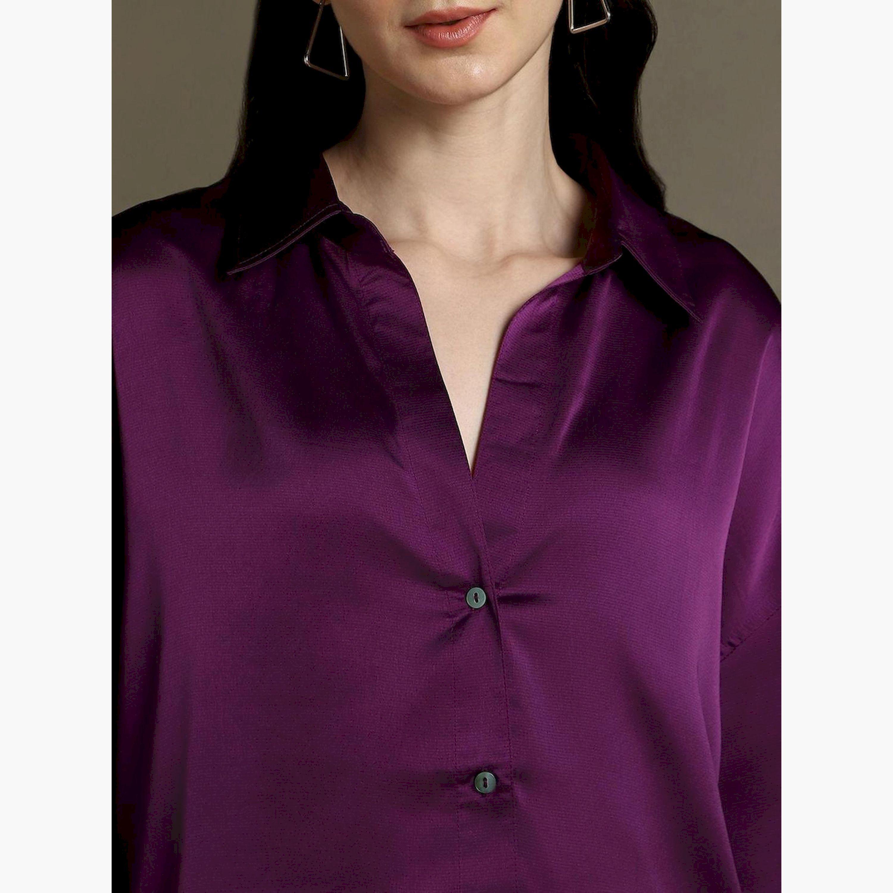 دينيس لينغو × ستايلي-  قميص كاجوال من الساتان الأرجواني-women-clothing-shirtsandblouses-shirts-image-4