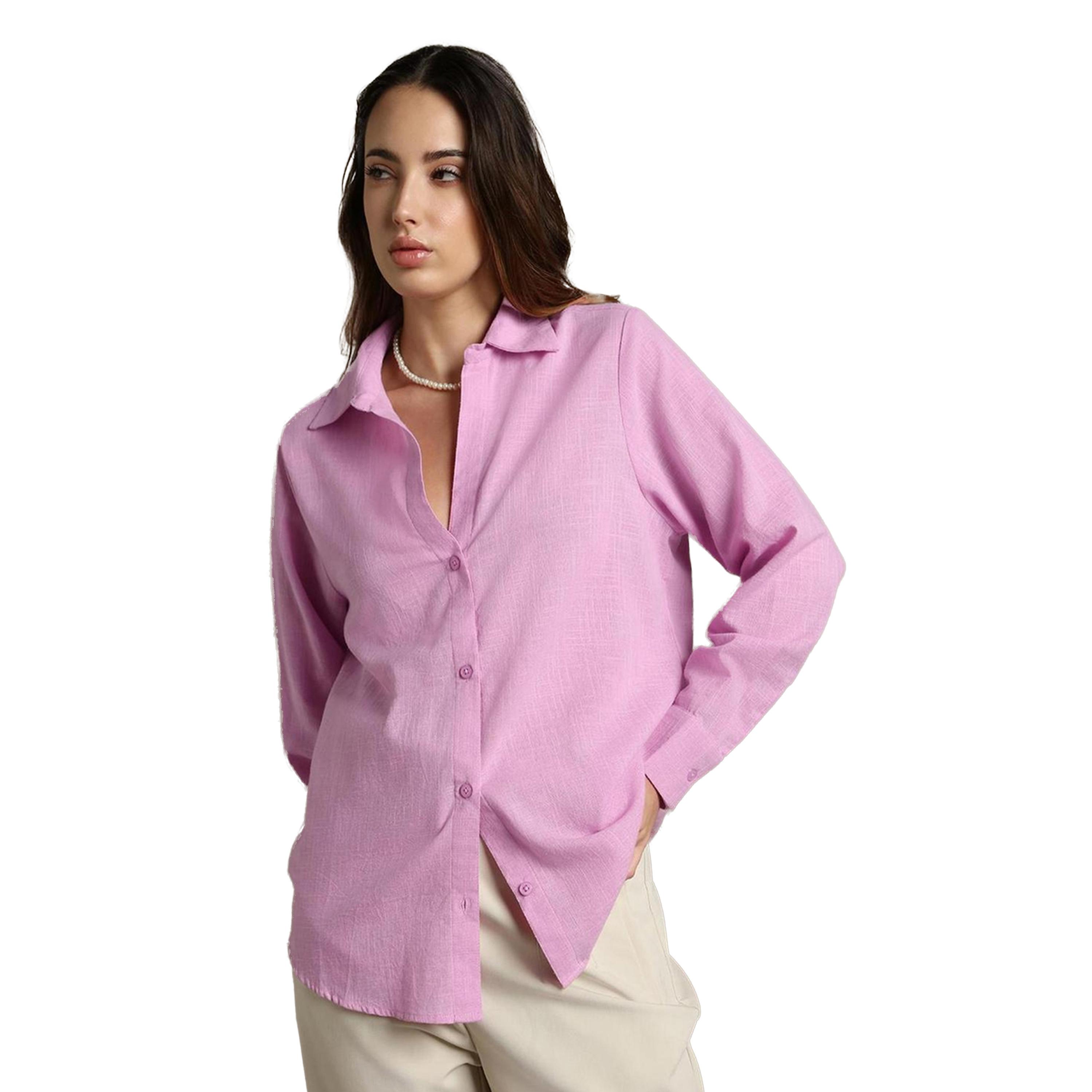 دينيس لينغو × ستايلي-  قميص كاجوال ياقة منتشرة وكبير الحجم-women-clothing-shirtsandblouses-shirts-image-1
