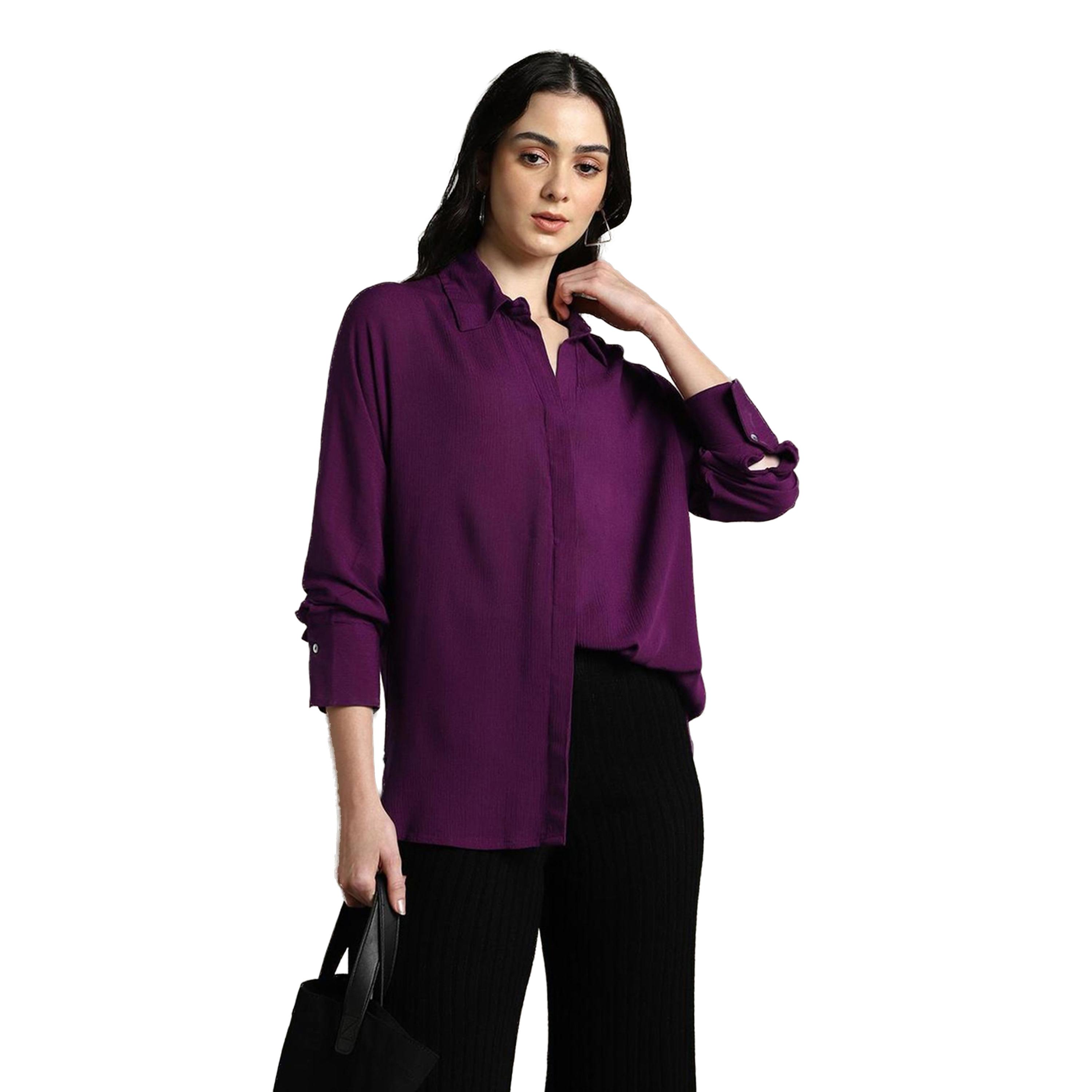 دينيس لينغو × ستايلي-  قميص كاجوال ياقة منتشرة وكبير الحجم-women-clothing-shirtsandblouses-shirts-image-1