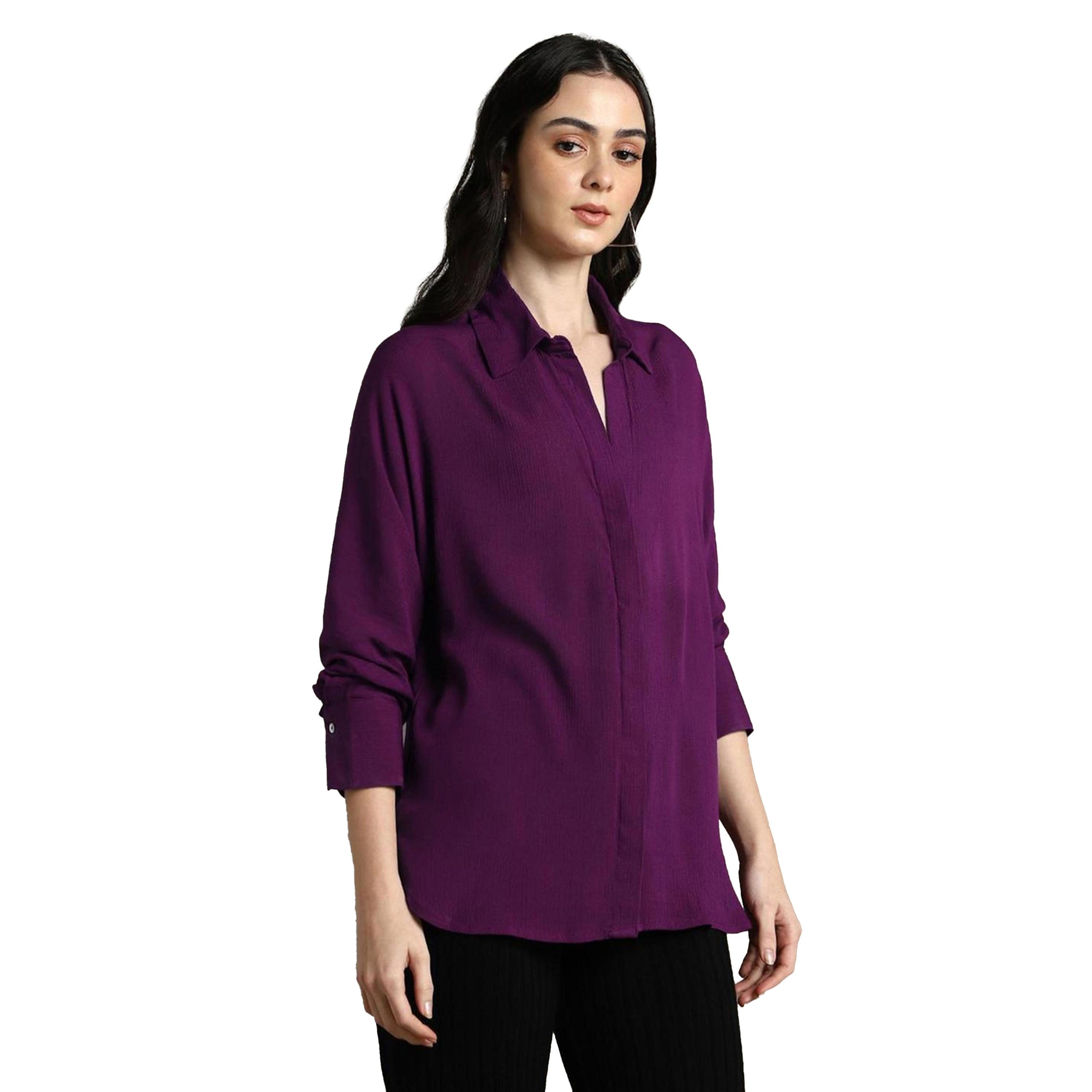 دينيس لينغو × ستايلي-  قميص كاجوال ياقة منتشرة وكبير الحجم-women-clothing-shirtsandblouses-shirts-image-2