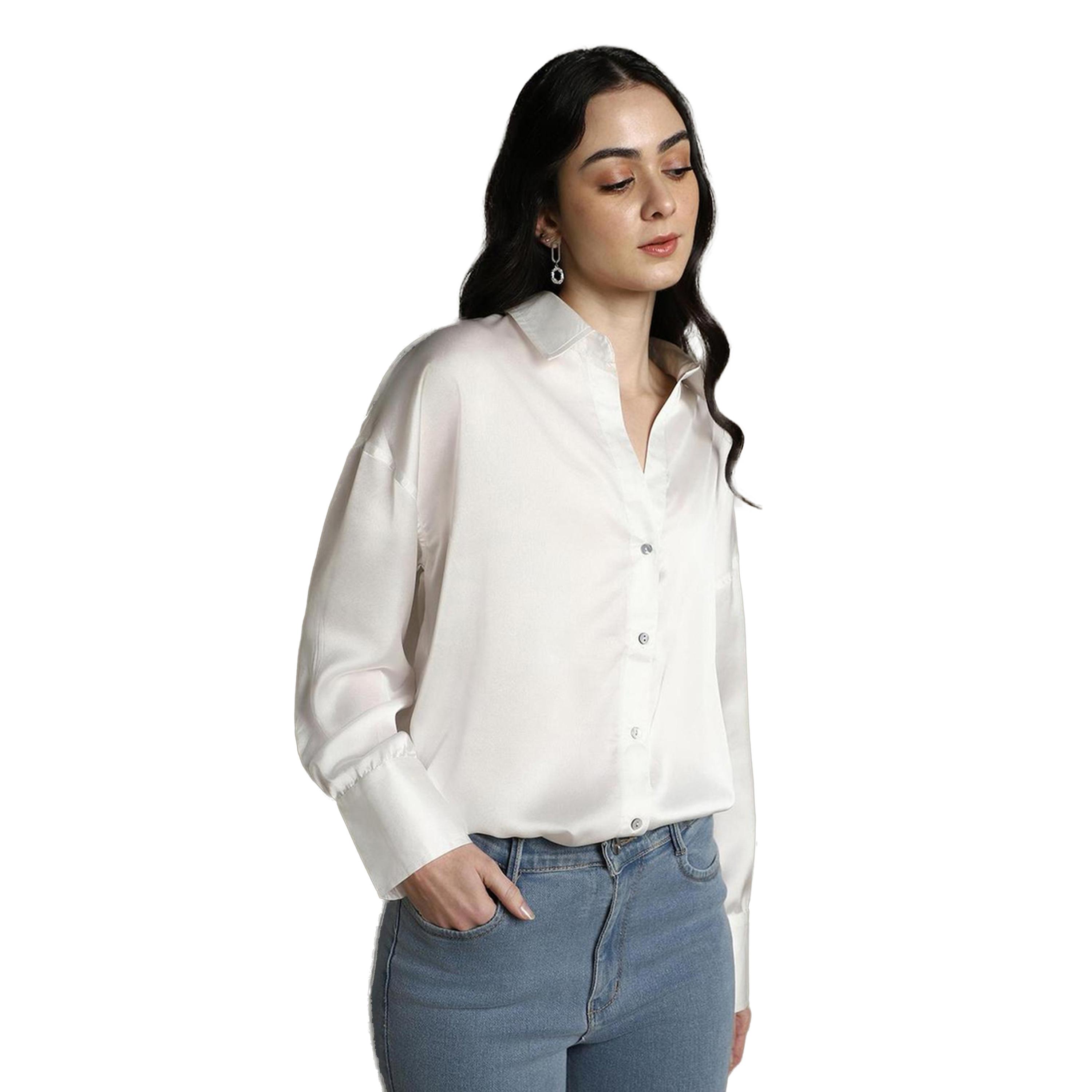 دينيس لينغو × ستايلي-  قميص كاجوال ساتان مريح ياقة منتشرة-women-clothing-shirtsandblouses-shirts-image-1