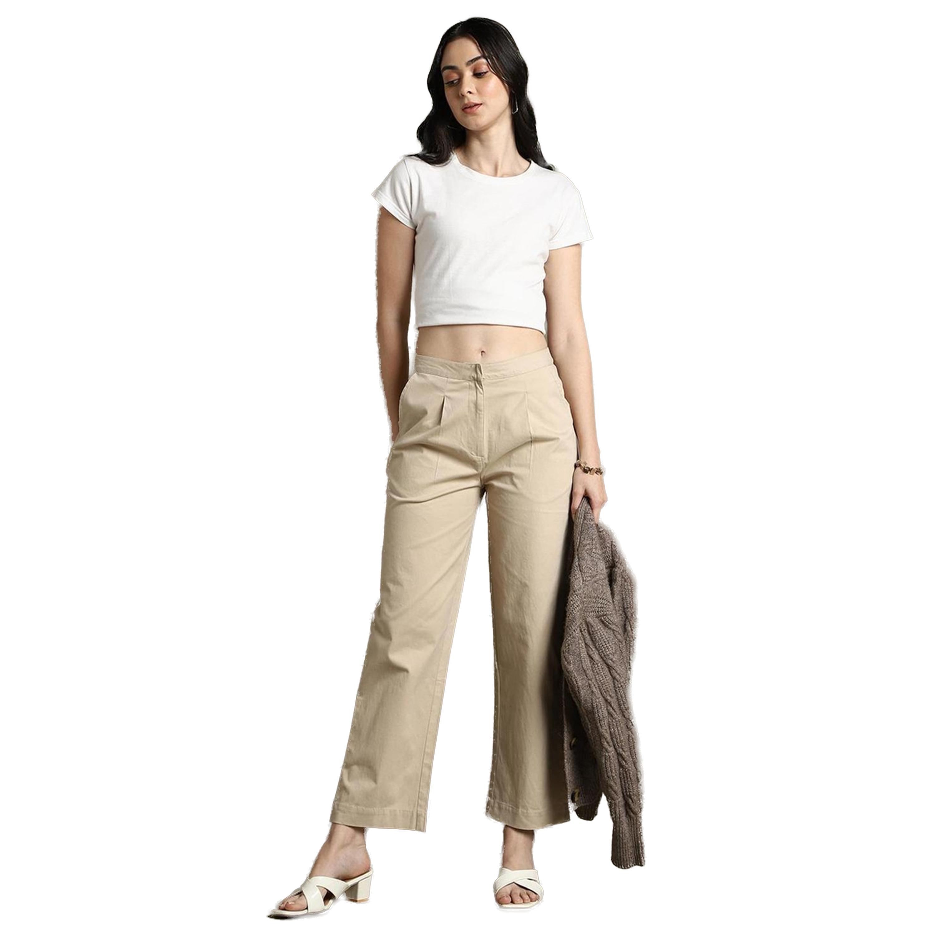 دينيس لينغو × ستايلي-  بنطال كاجوال من القطن قصّة مستقيمة-women-clothing-bottoms-trousers-image-1