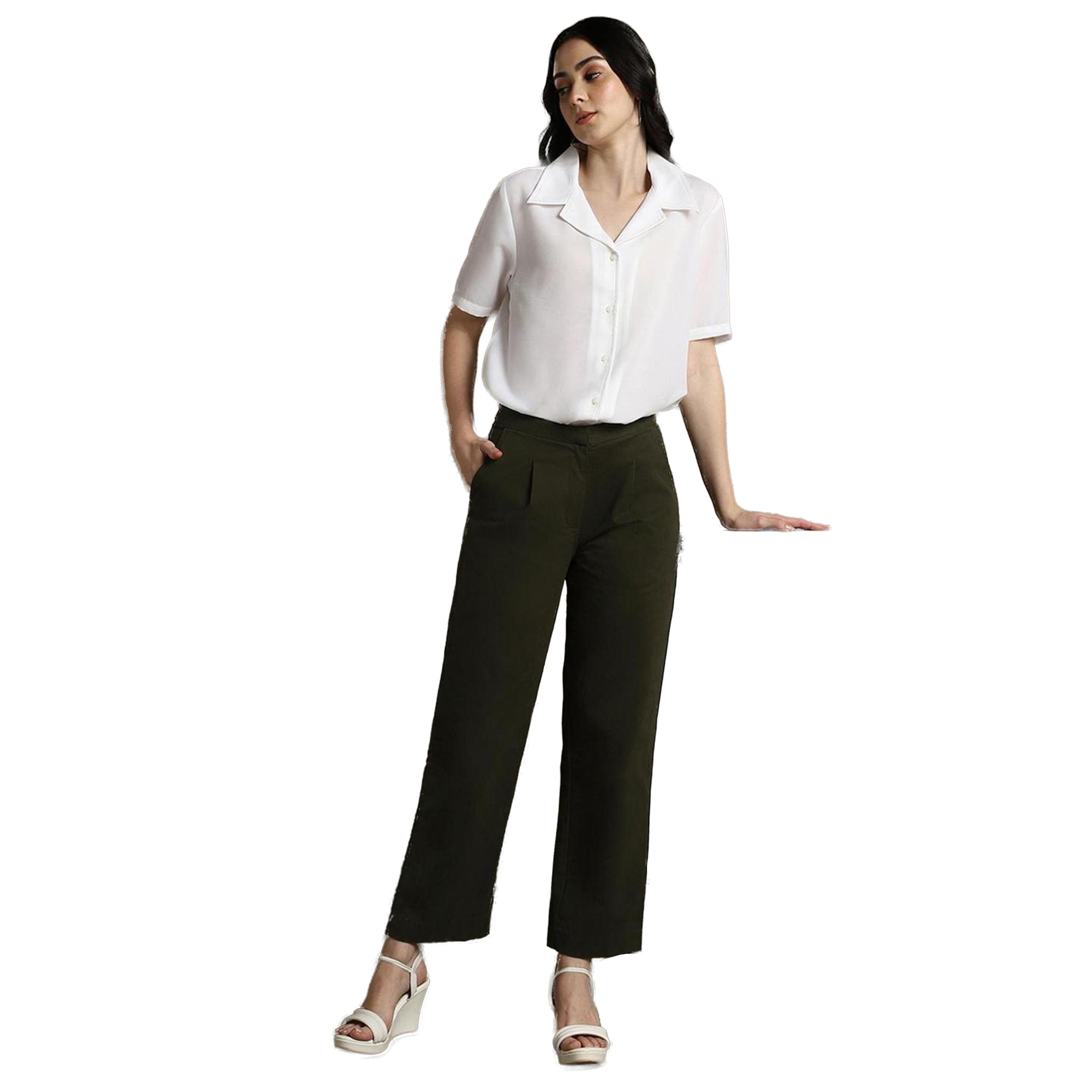 دينيس لينغو × ستايلي-  بنطال كاجوال من القطن ذو قصة مستقيمة ومطوي-women-clothing-bottoms-trousers-image-1