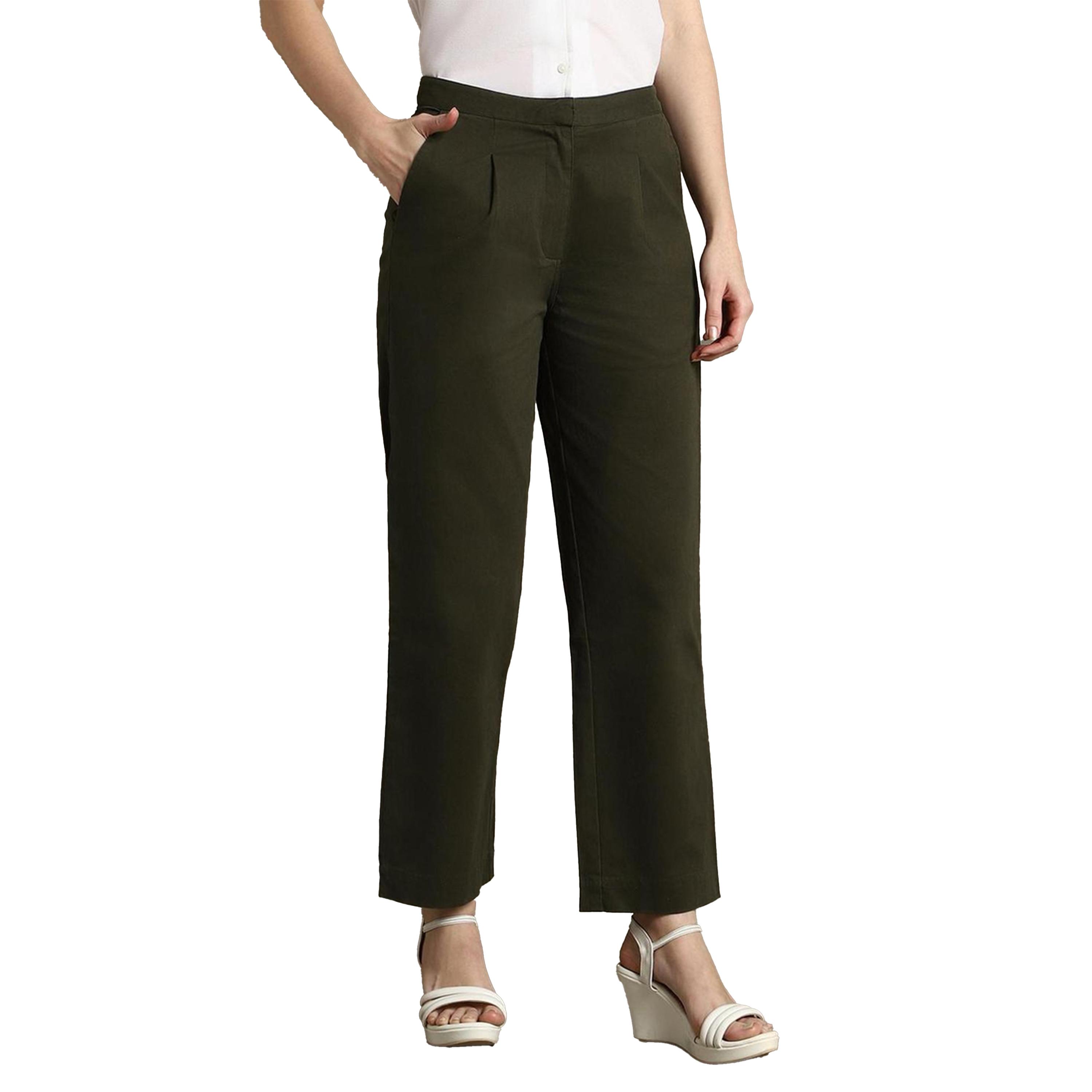 دينيس لينغو × ستايلي-  بنطال كاجوال من القطن ذو قصة مستقيمة ومطوي-women-clothing-bottoms-trousers-image-2