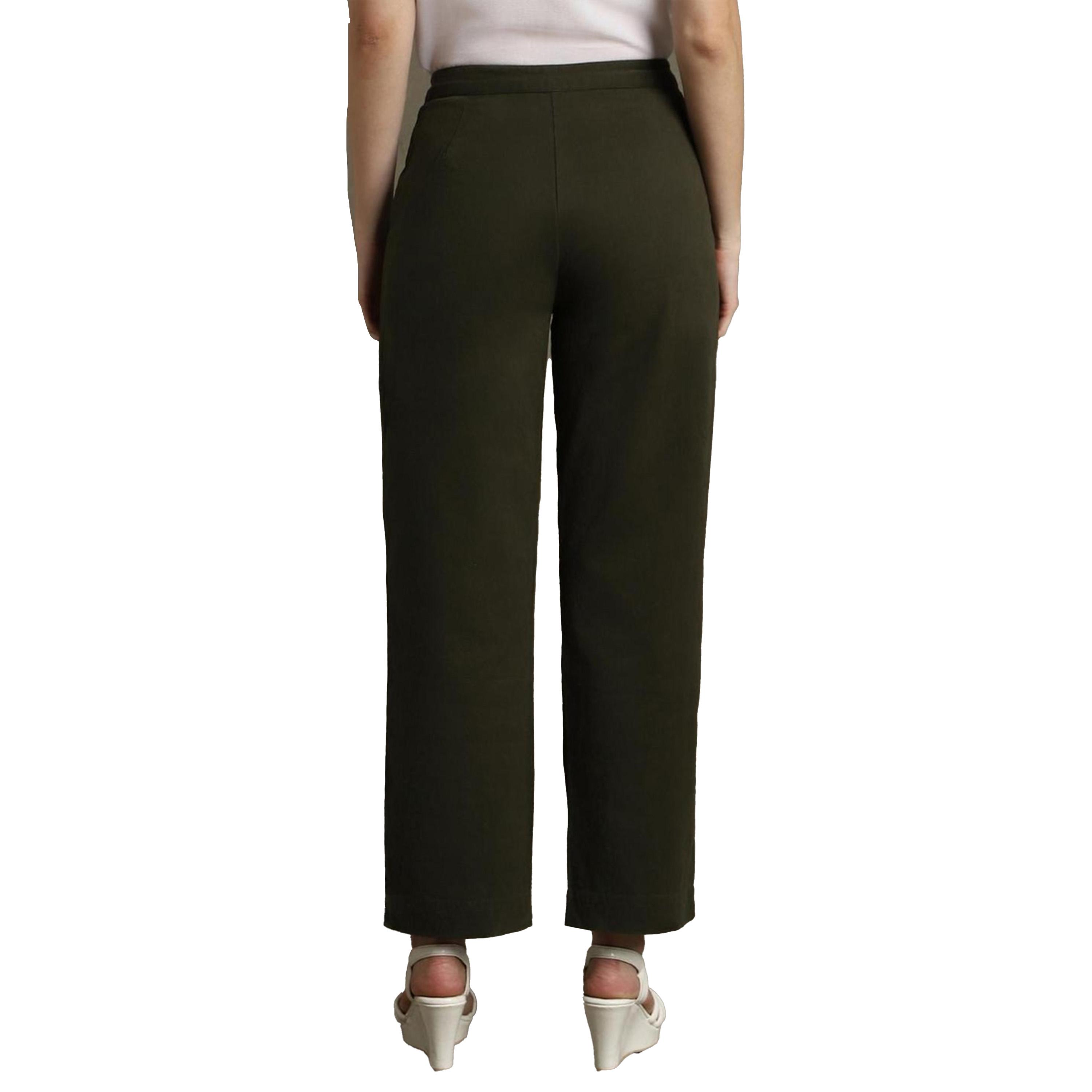 دينيس لينغو × ستايلي-  بنطال كاجوال من القطن ذو قصة مستقيمة ومطوي-women-clothing-bottoms-trousers-image-3