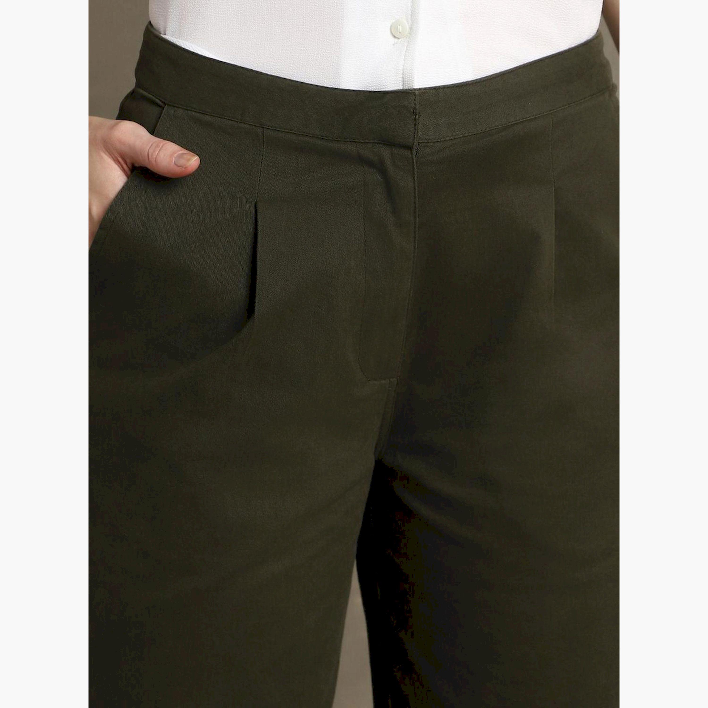 دينيس لينغو × ستايلي-  بنطال كاجوال من القطن ذو قصة مستقيمة ومطوي-women-clothing-bottoms-trousers-image-4