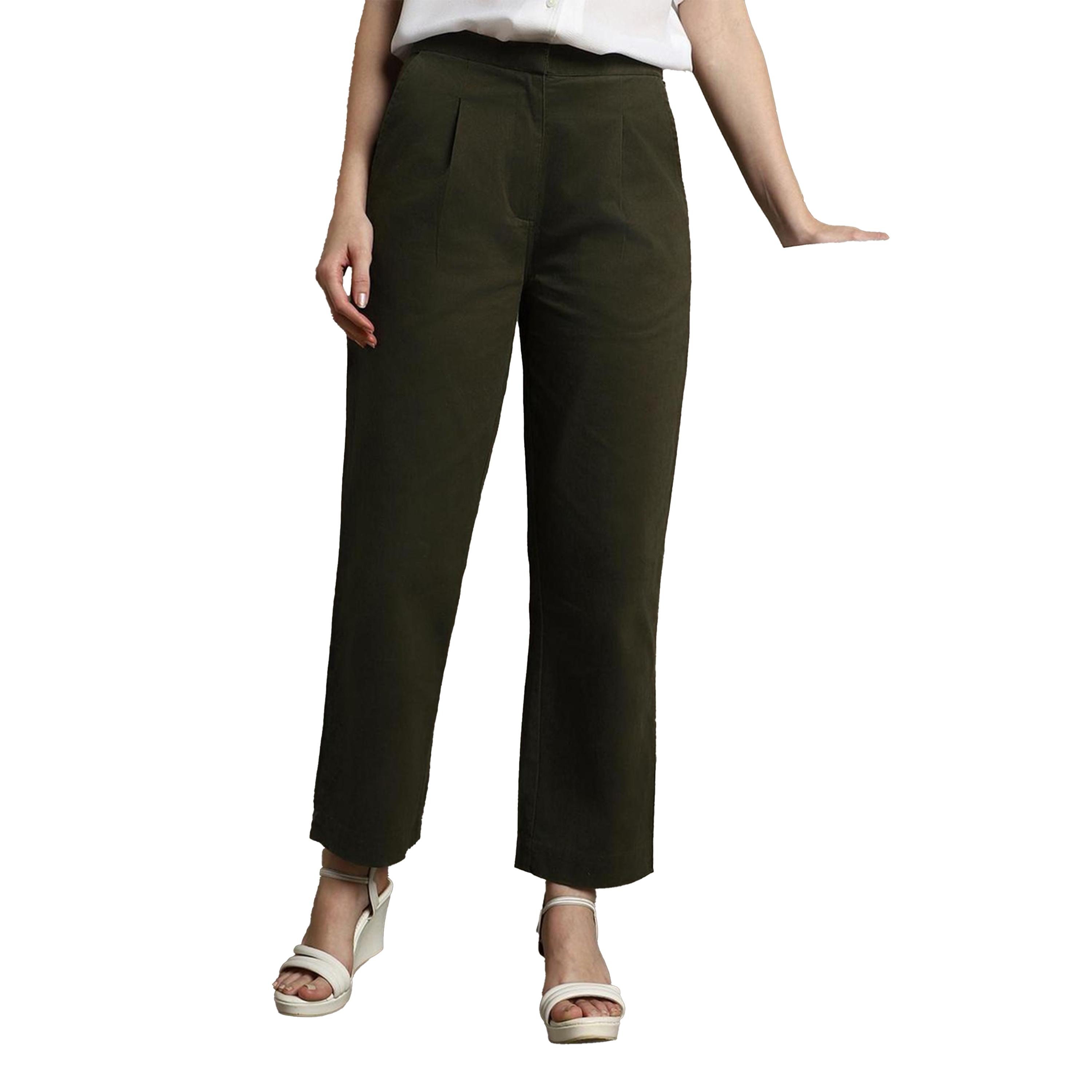 دينيس لينغو × ستايلي-  بنطال كاجوال من القطن ذو قصة مستقيمة ومطوي-women-clothing-bottoms-trousers-image-5