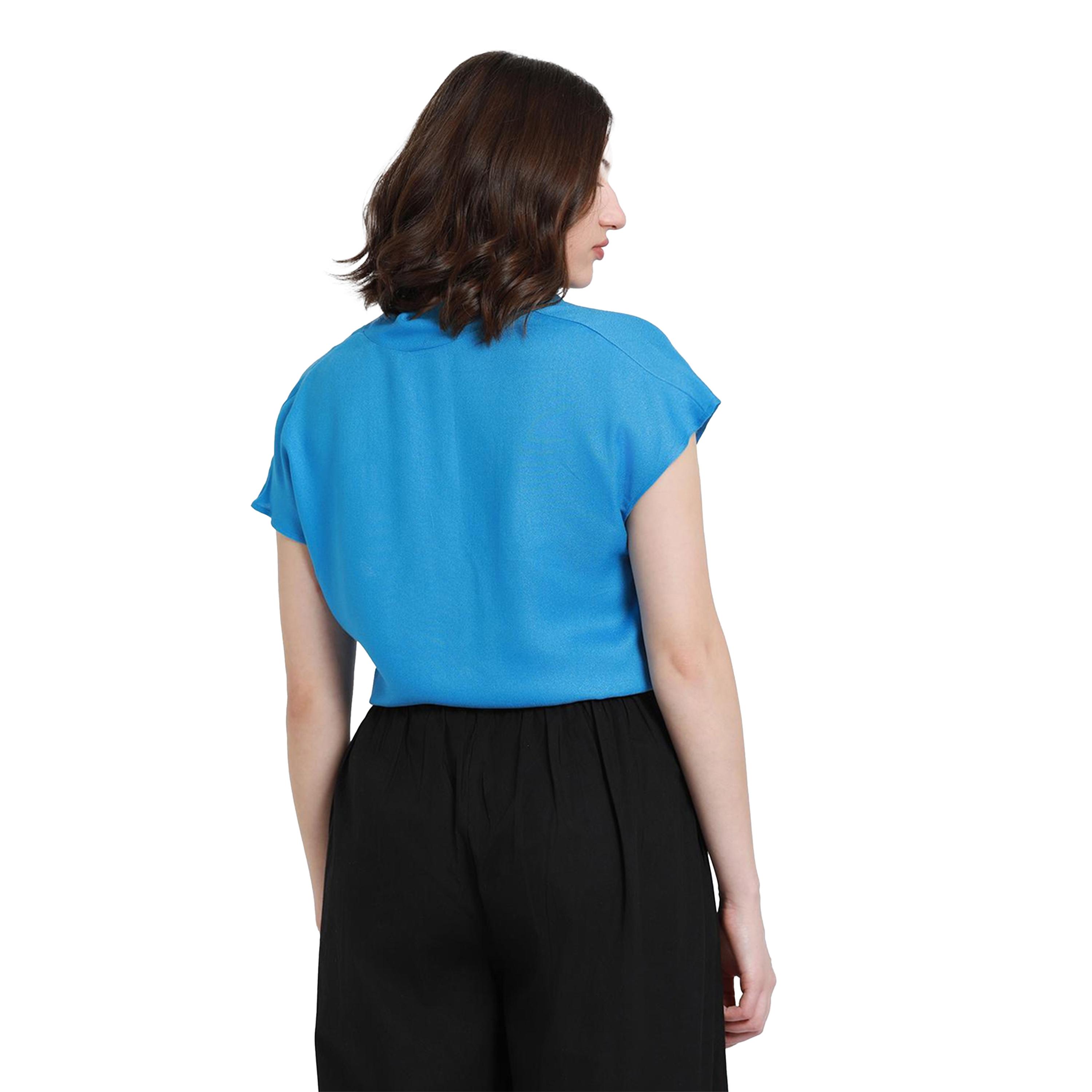 Dennis Lingo X Styli Solid V-Neck Short Sleeve Casual Top-women-clothing-shirtsandblouses-blouses-image-2