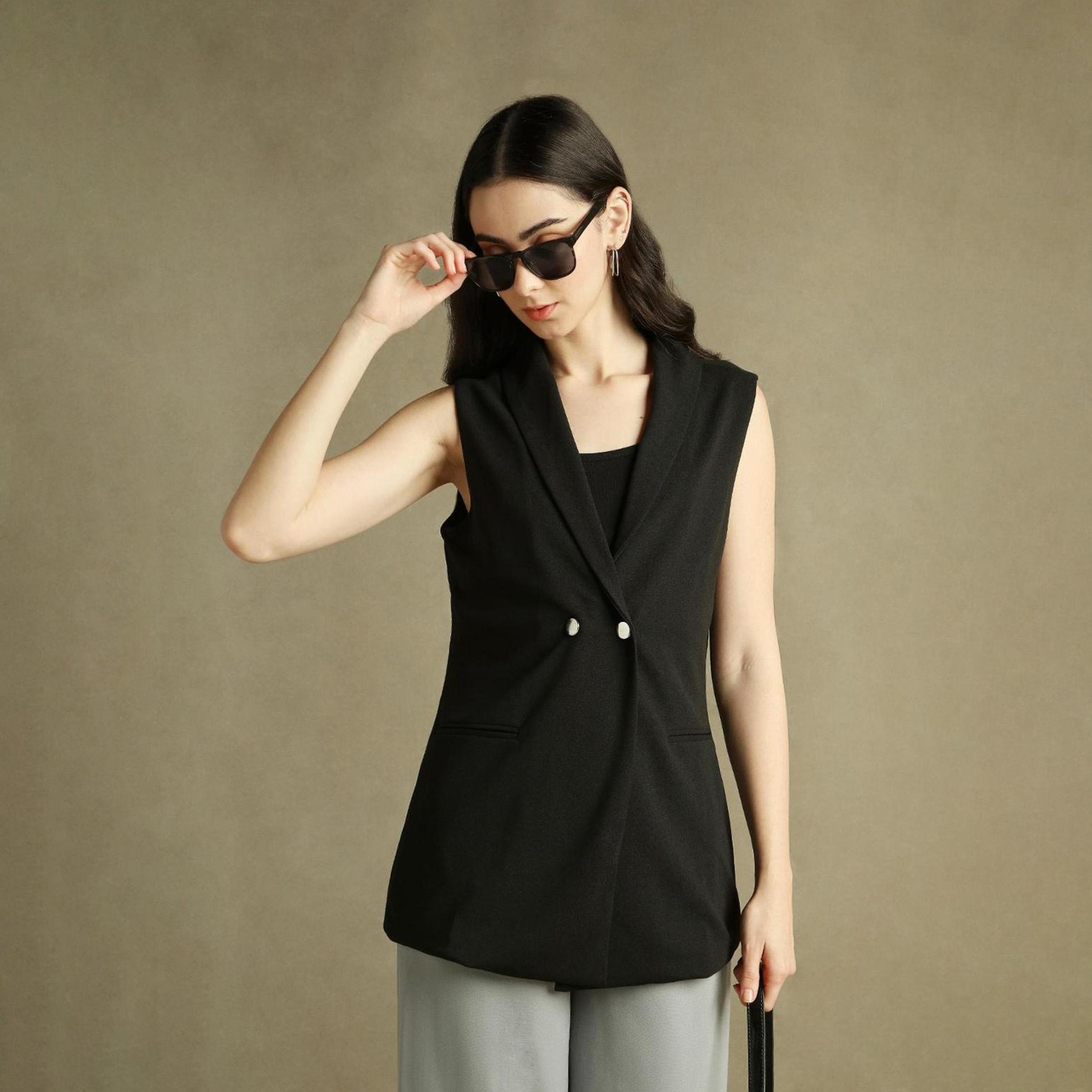 دينيس لينغو× ستايلي-  سترة بلا أكمام مزدوجة الصدر للنساء-women-clothing-coatsandjackets-blazers-image-1