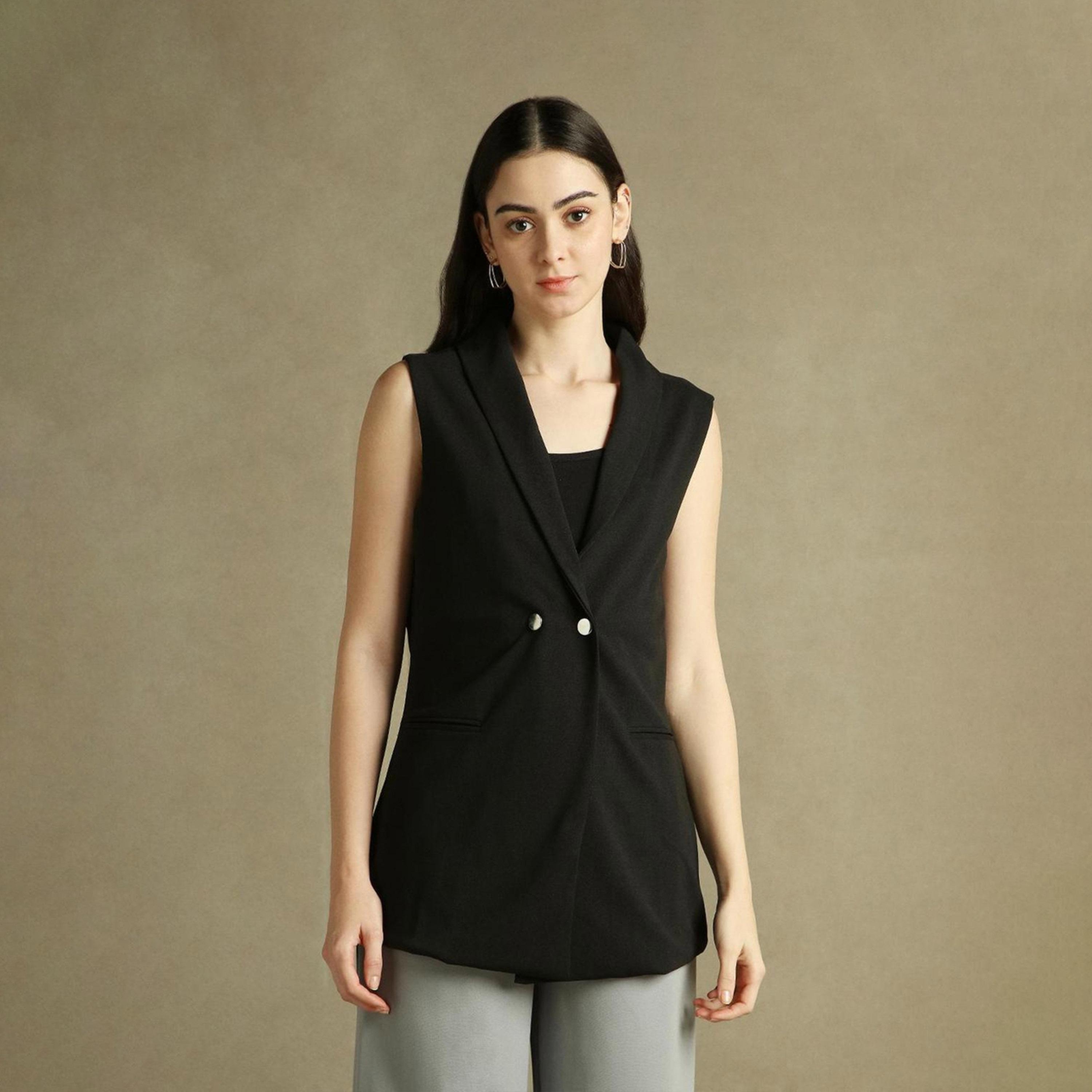 دينيس لينغو× ستايلي-  سترة بلا أكمام مزدوجة الصدر للنساء-women-clothing-coatsandjackets-blazers-image-4