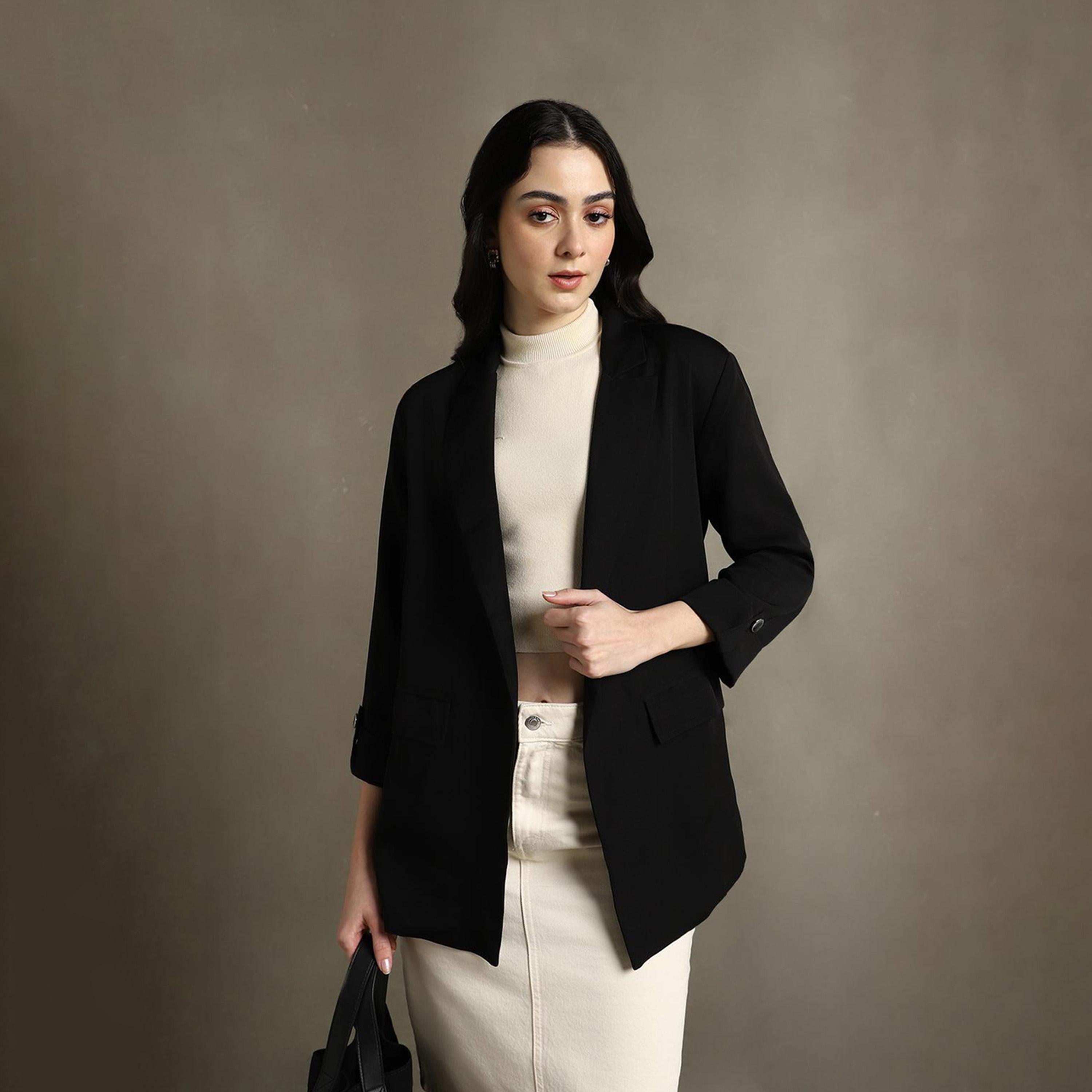 دينيس لينغو× ستايلي-  بليزر نسائي مفتوح من الأمام-women-clothing-coatsandjackets-blazers-image-1