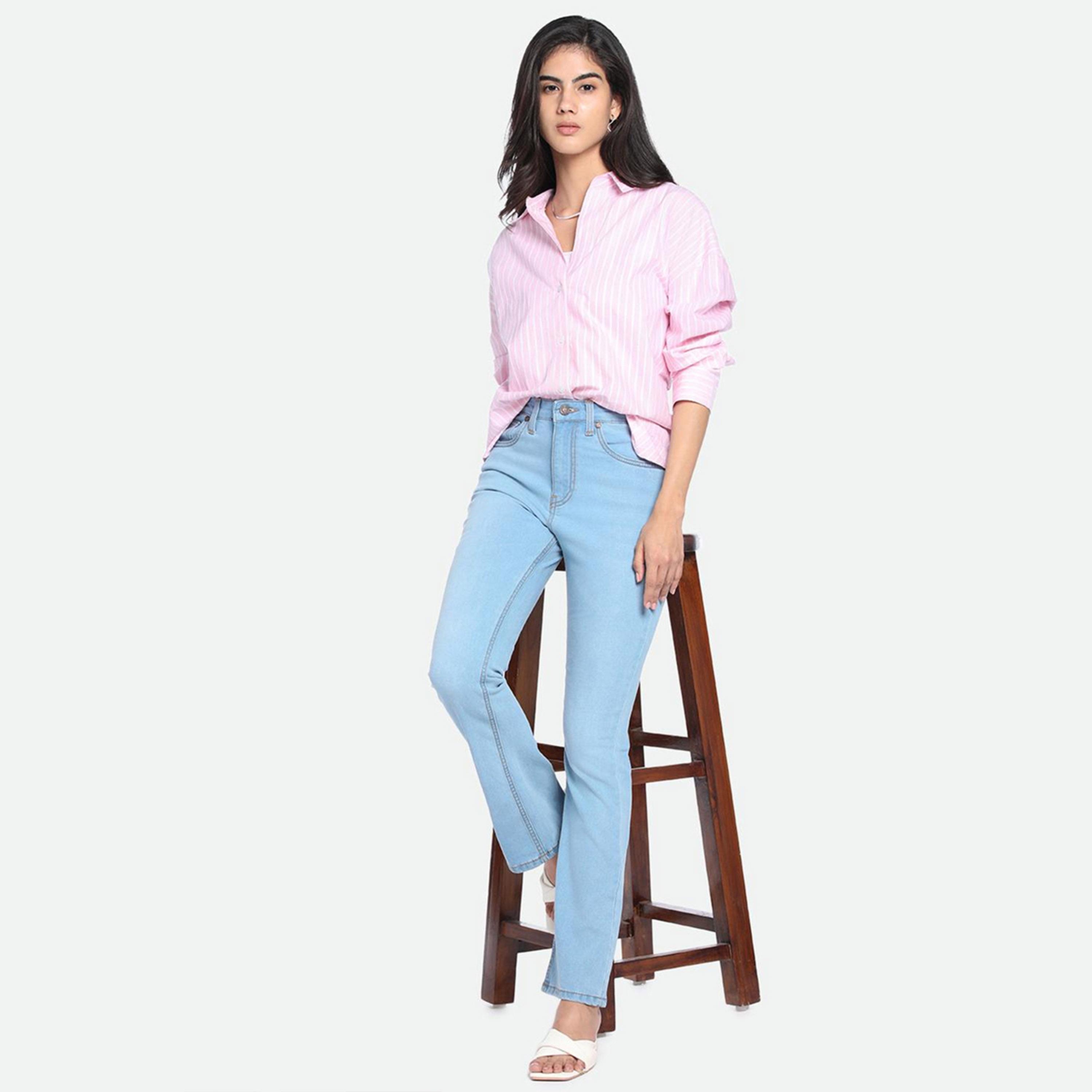 دينيس لينغو× ستايلي-  بنطال جينز للنساء خصر عالي وخفيف الوزن وقابل للتمدد-women-clothing-bottoms-jeans-image-6