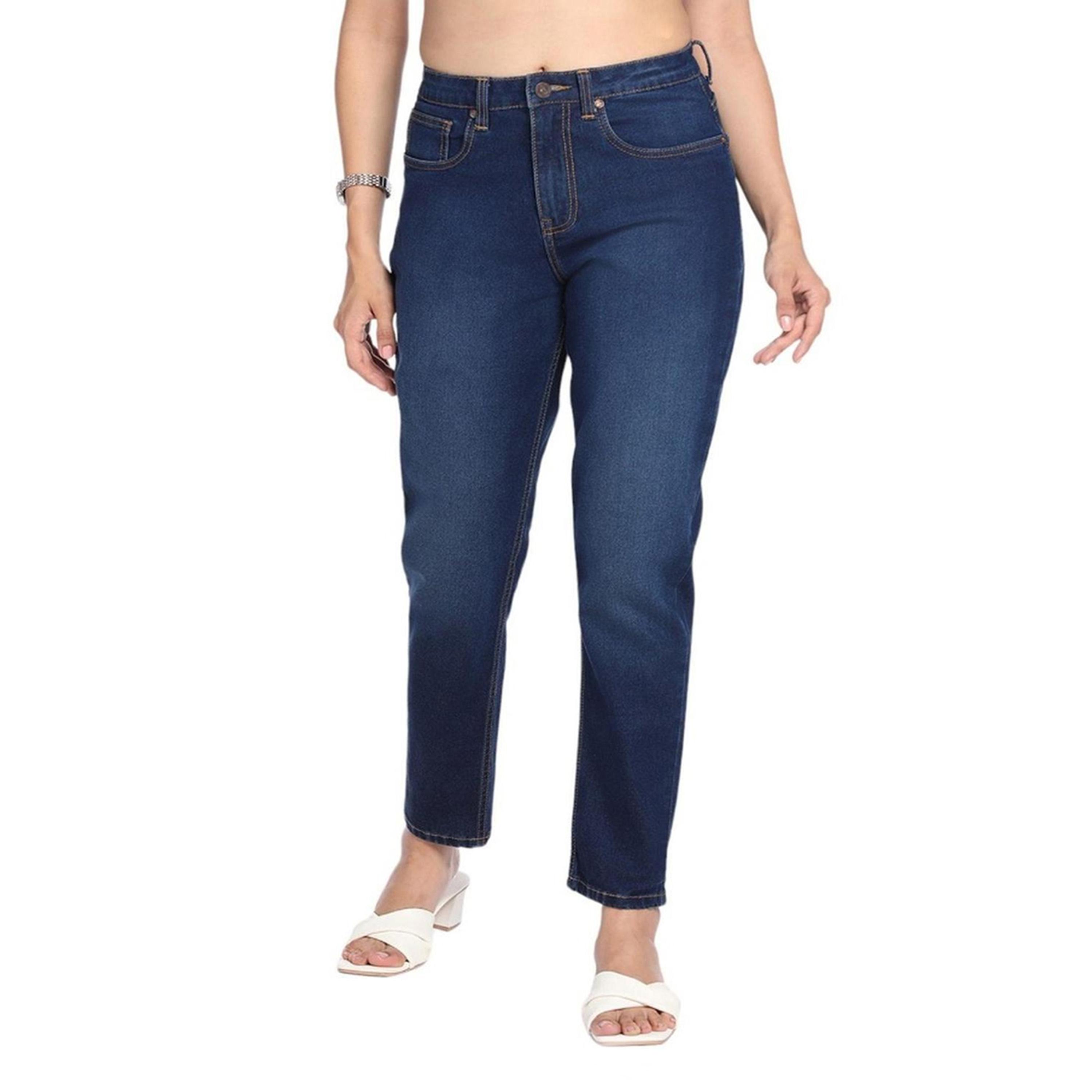 دينيس لينغو× ستايلي-  بنطال جينز للنساء بخصر مرتفع ونمط باهت قابل للتمدد-women-clothing-bottoms-jeans-image-3