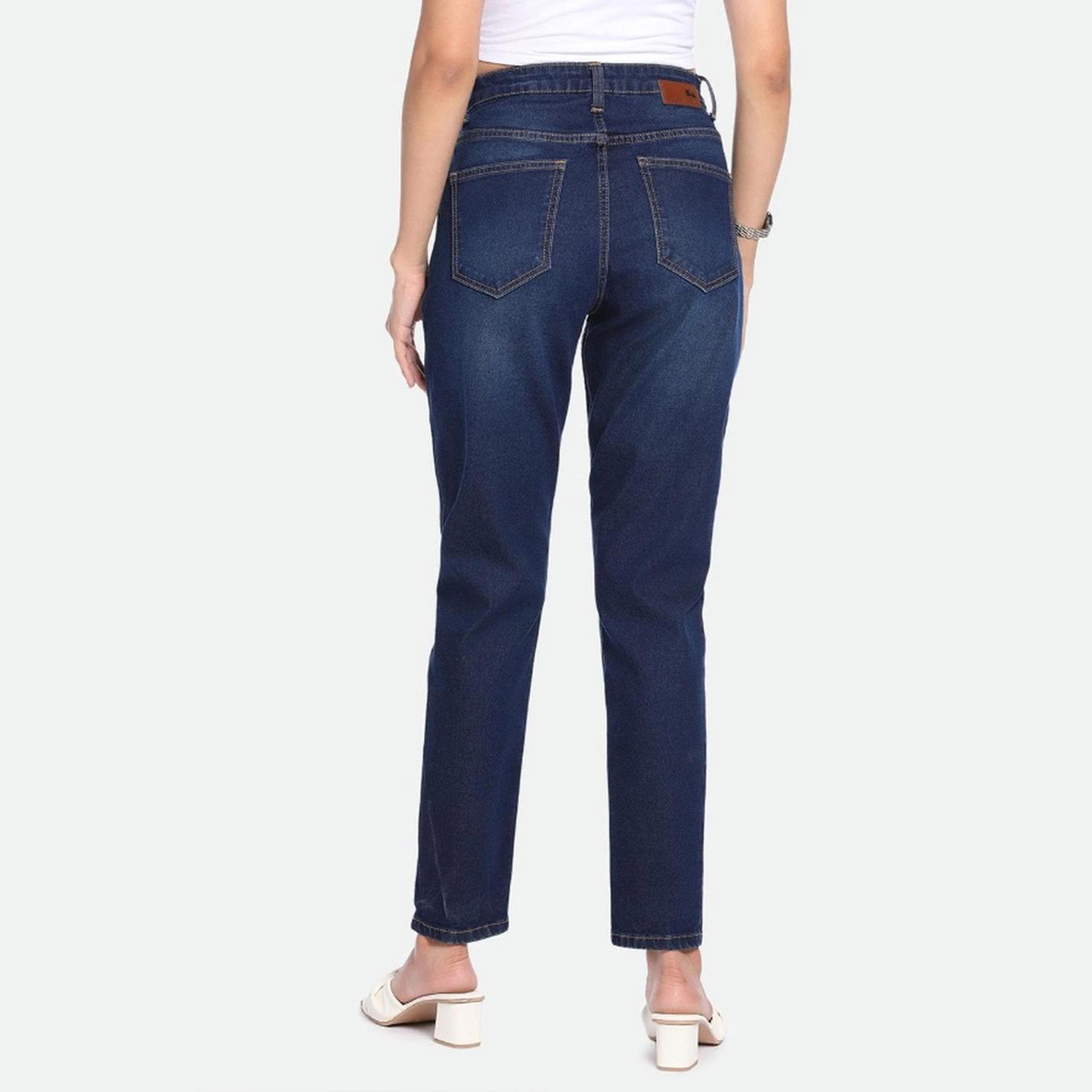 دينيس لينغو× ستايلي-  بنطال جينز للنساء بخصر مرتفع ونمط باهت قابل للتمدد-women-clothing-bottoms-jeans-image-6