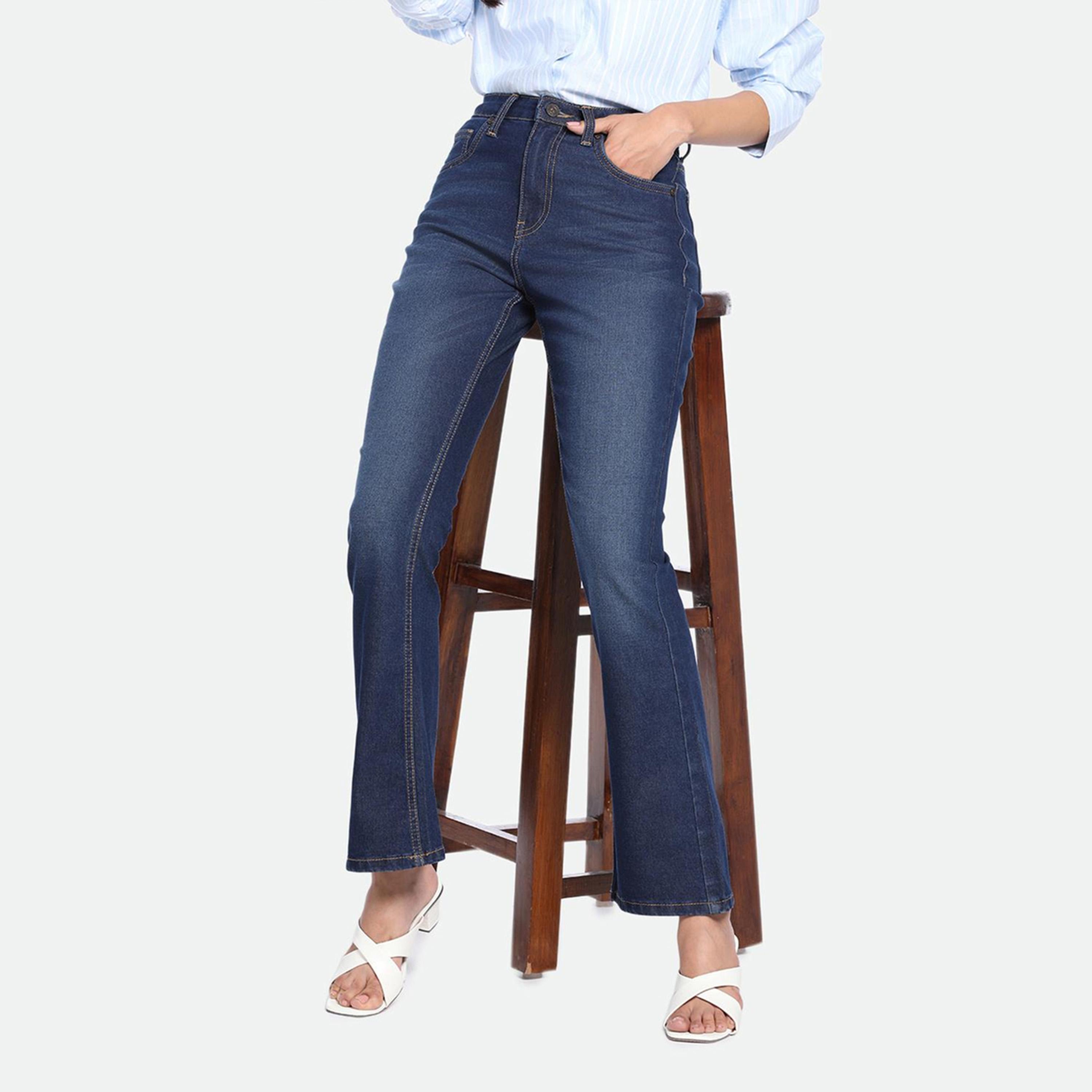 دينيس لينغو× ستايلي-  بنطال جينز للنساء خصر عالي وخفيف الوزن وقابل للتمدد-women-clothing-bottoms-jeans-image-1