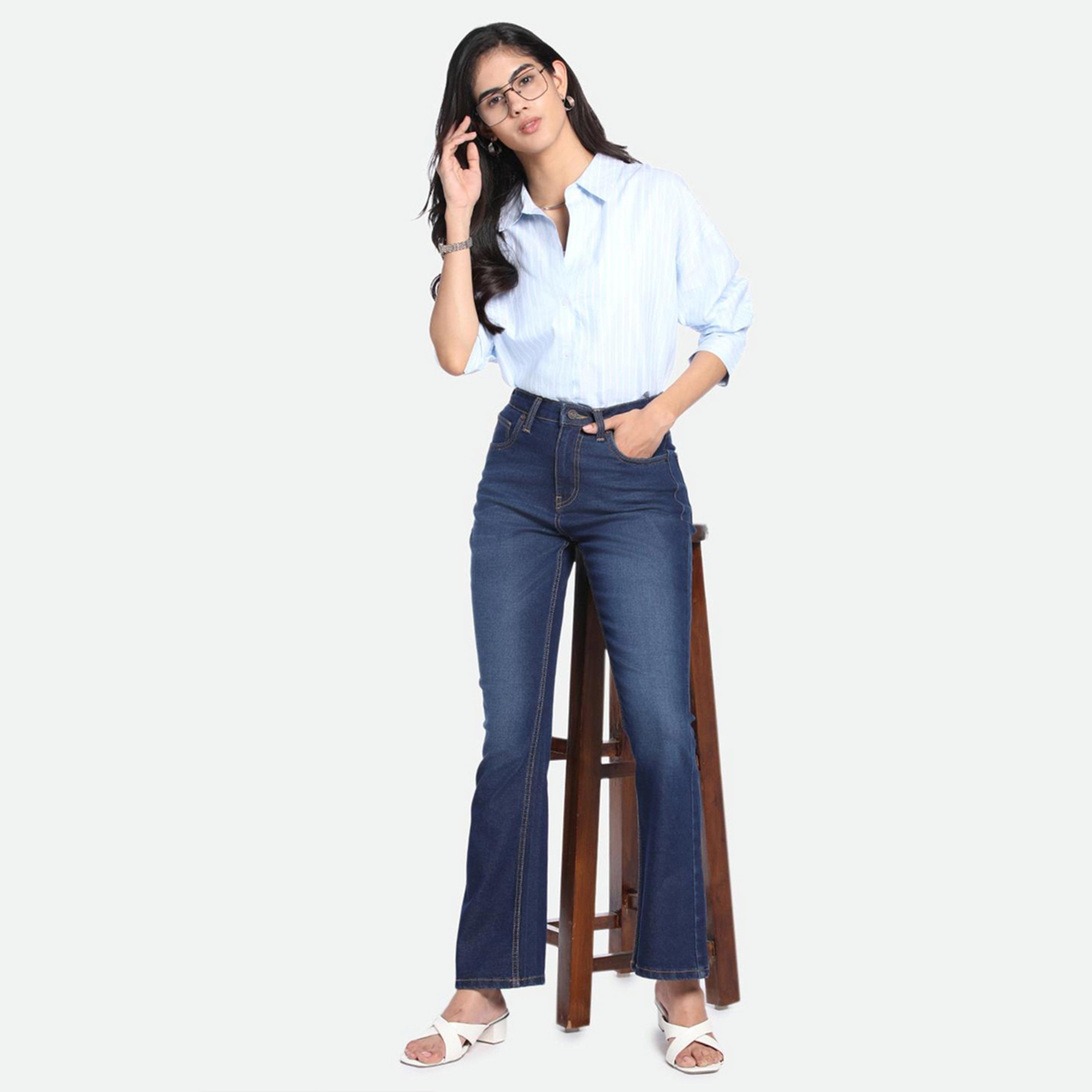 دينيس لينغو× ستايلي-  بنطال جينز للنساء خصر عالي وخفيف الوزن وقابل للتمدد-women-clothing-bottoms-jeans-image-6