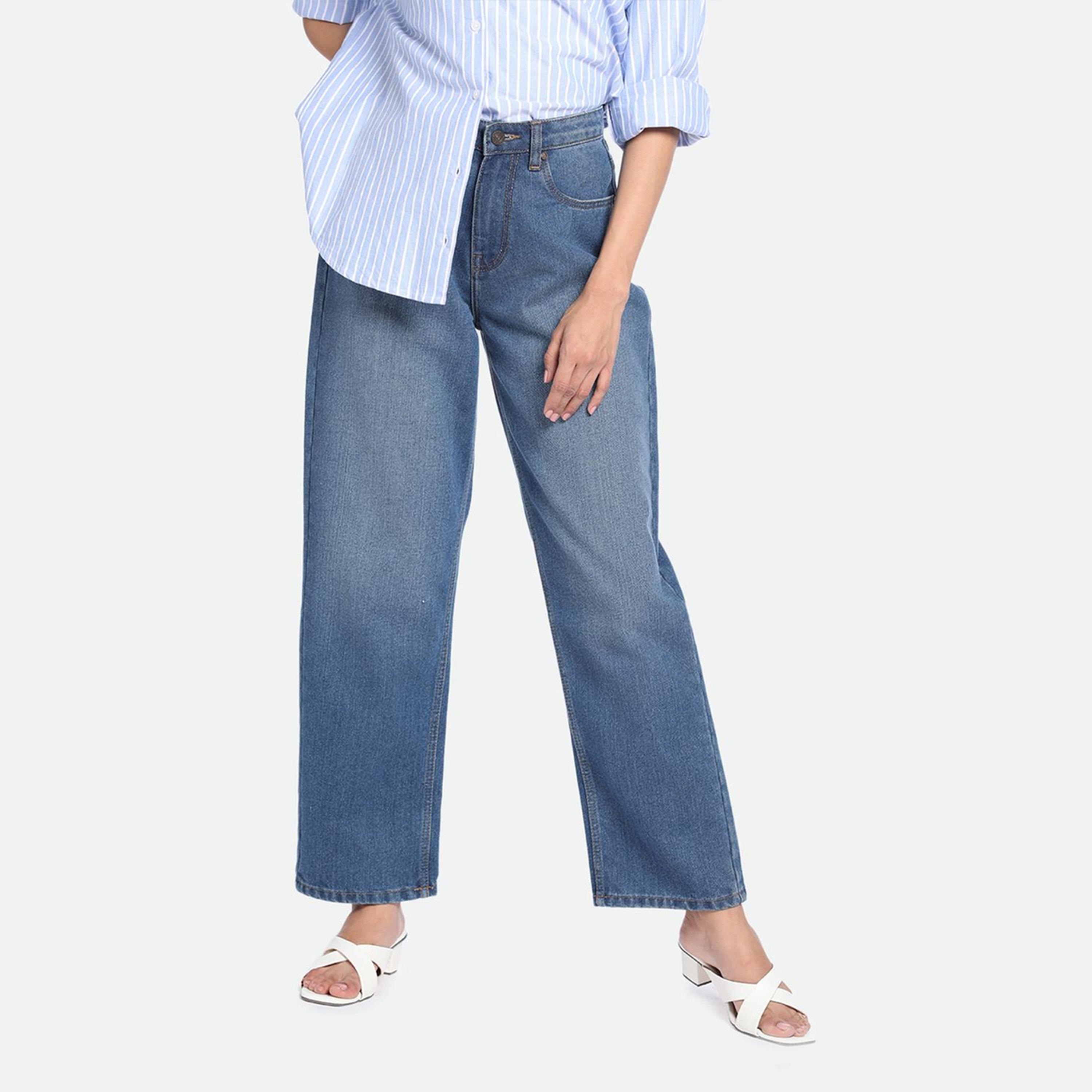 دينيس لينغو× ستايلي-  بنطال جينز نسائي قطن خالص ذو مقاس مريح وخفيف الوزن-women-clothing-bottoms-jeans-image-1