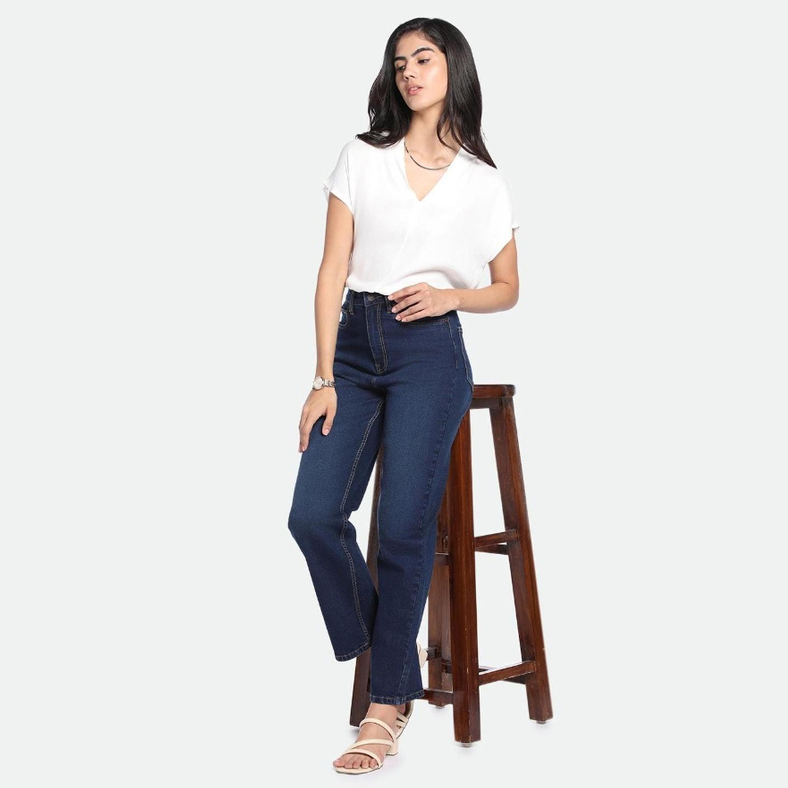 دينيس لينغو× ستايلي-  بنطال جينز للنساء ذو قصة مستقيمة وخفيف الوزن وقابل للتمدد-women-clothing-bottoms-jeans-image-1