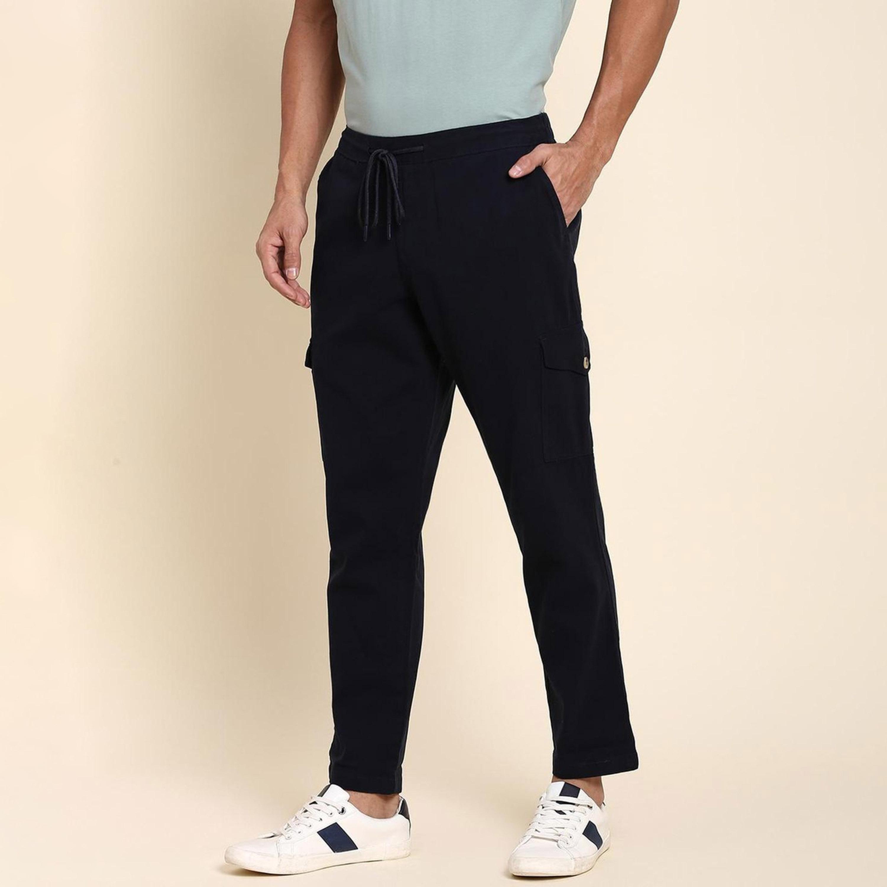 دينيس لينغو× ستايلي-  بنطال كارغو كاجوال سادة بخصر متوسط-men-clothing-bottoms-trousersandchinos-trousers-image-2